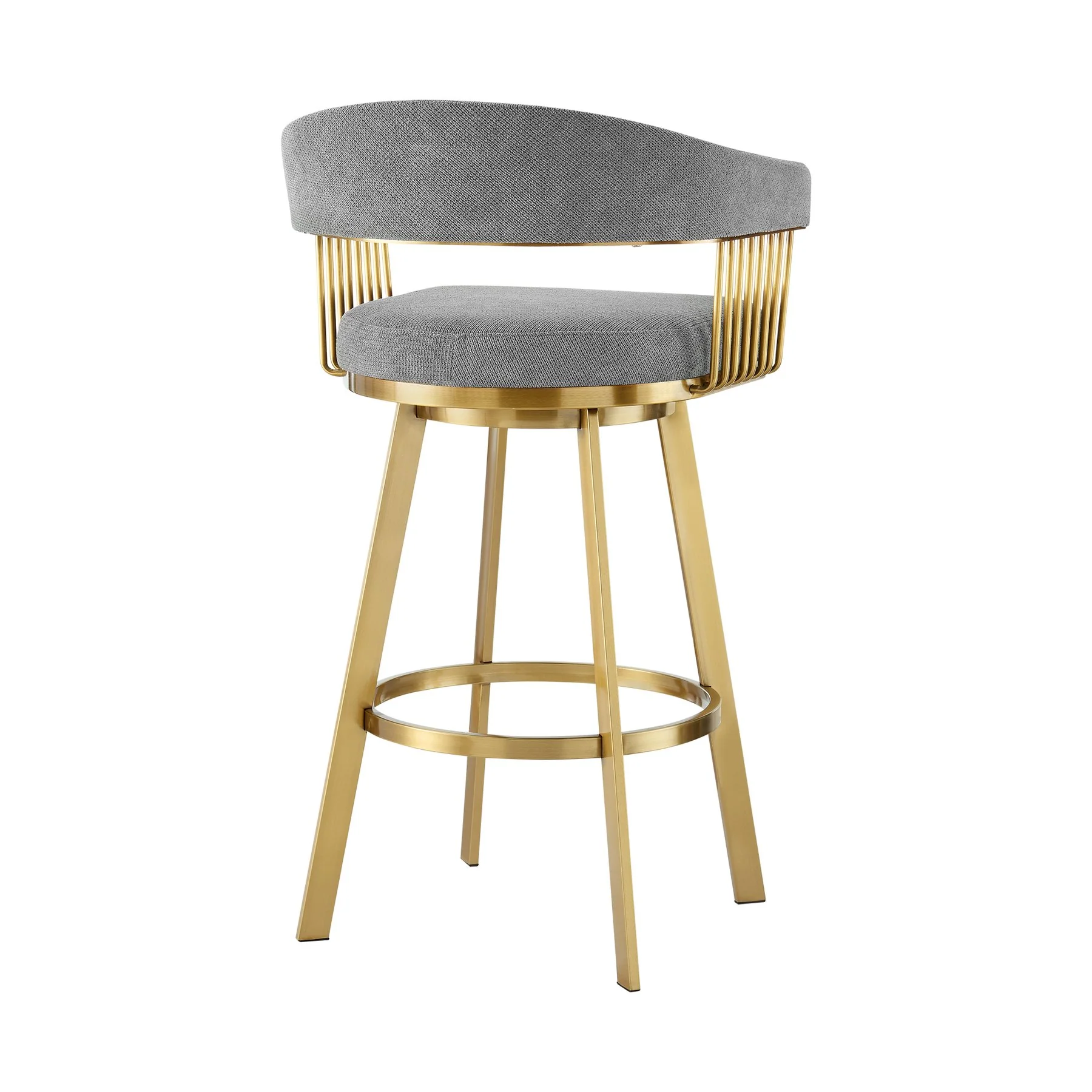 Chelsea 30" Swivel Bar Stool with Gold Brushed Stainless Steel and Anchor Gray Fabric - Image 3