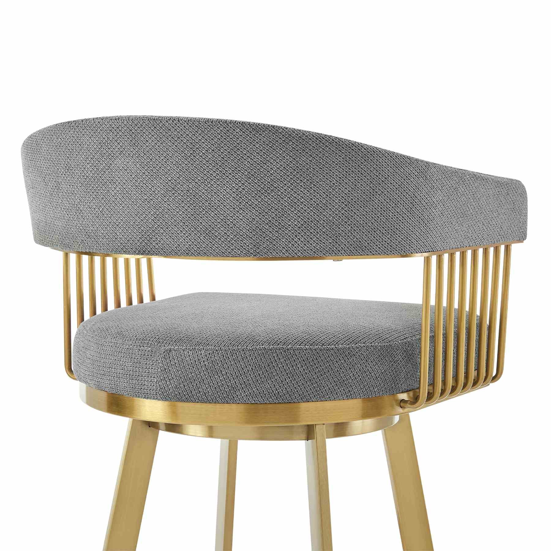 Chelsea 30" Swivel Bar Stool with Gold Brushed Stainless Steel and Anchor Gray Fabric - Image 5