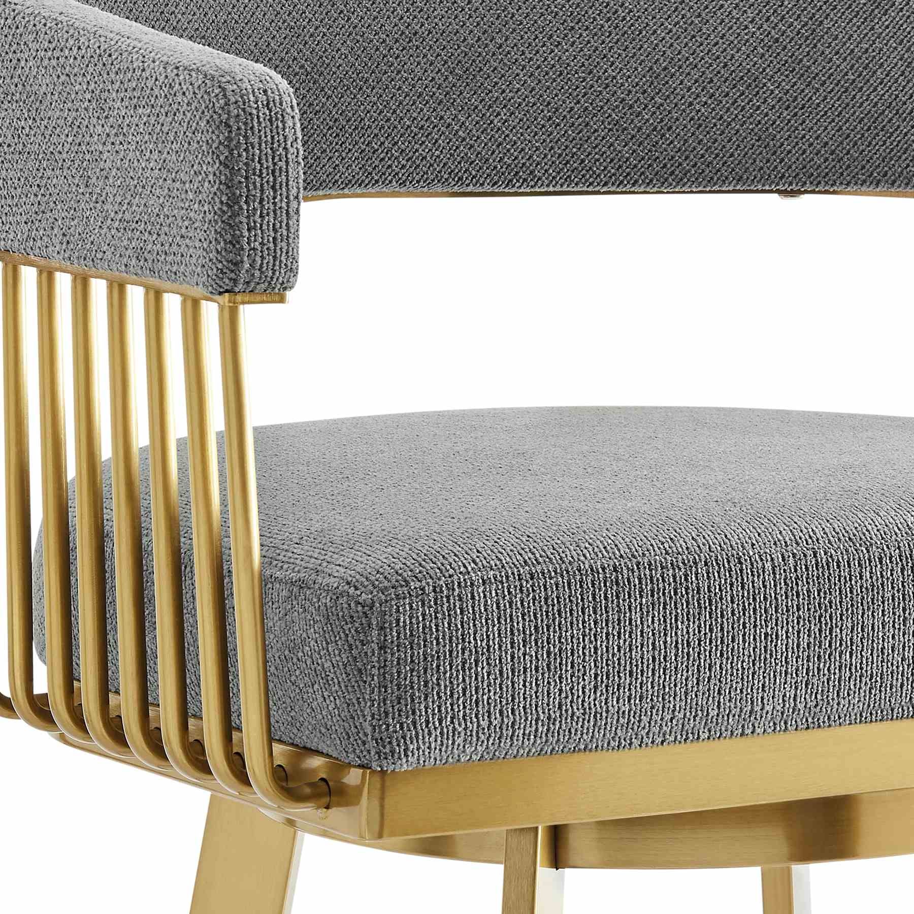 Chelsea 30" Swivel Bar Stool with Gold Brushed Stainless Steel and Anchor Gray Fabric - Image 6