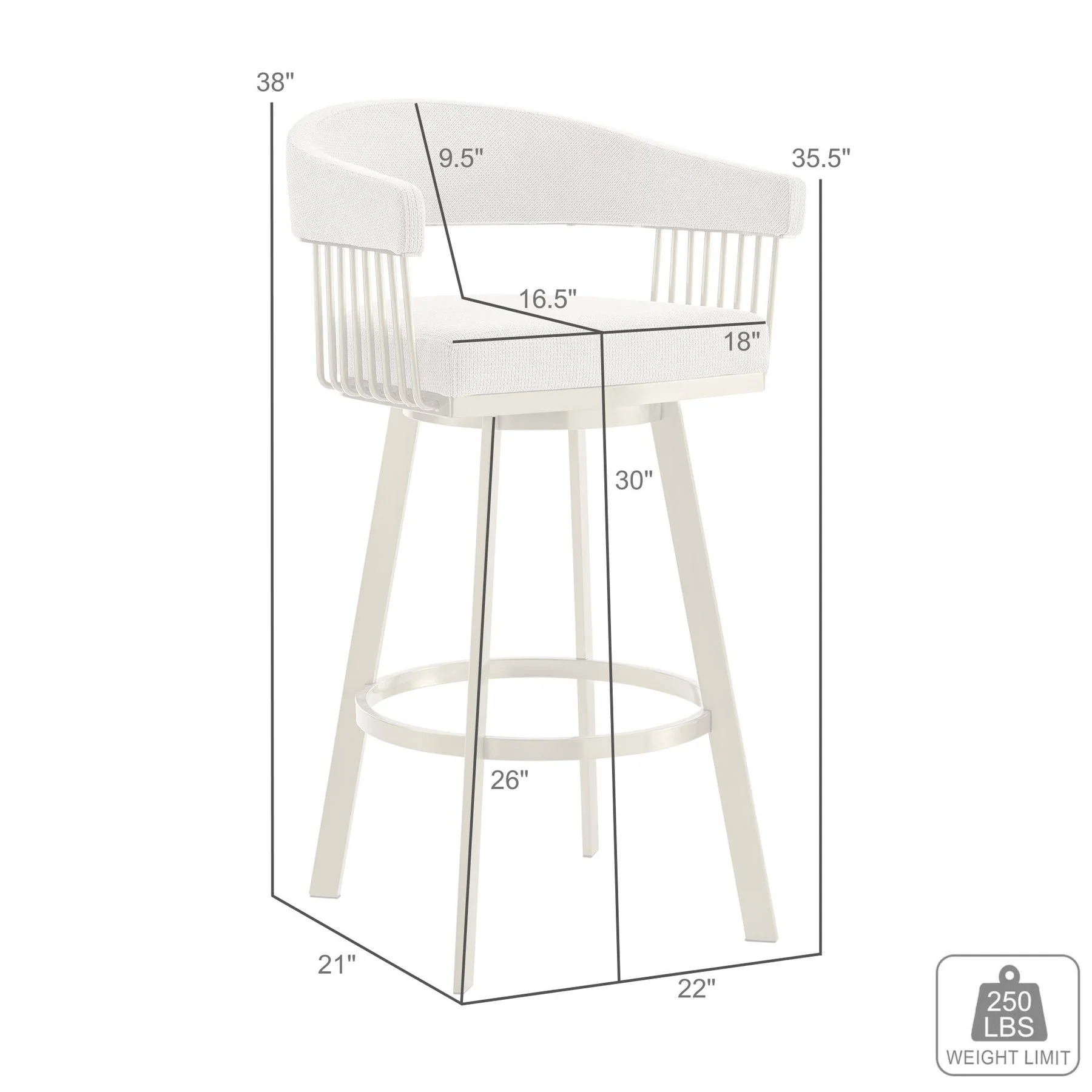 Chelsea 30" Swivel Bar Stool with Gold Brushed Stainless Steel and Anchor Gray Fabric - Image 9