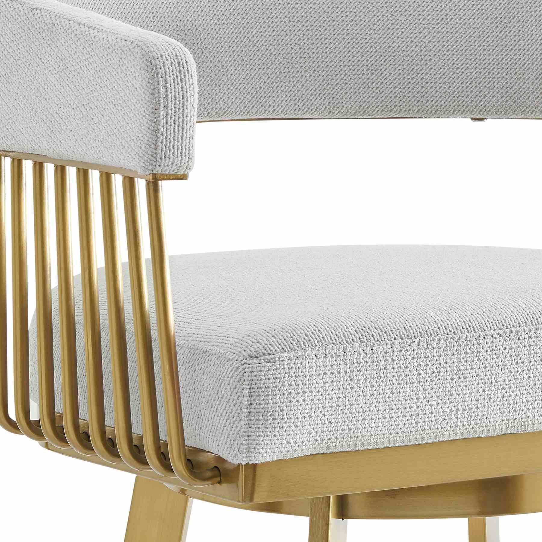 Chelsea 30" Swivel Bar Stool with Gold Brushed Stainless Steel and Silver Fabric - Image 6