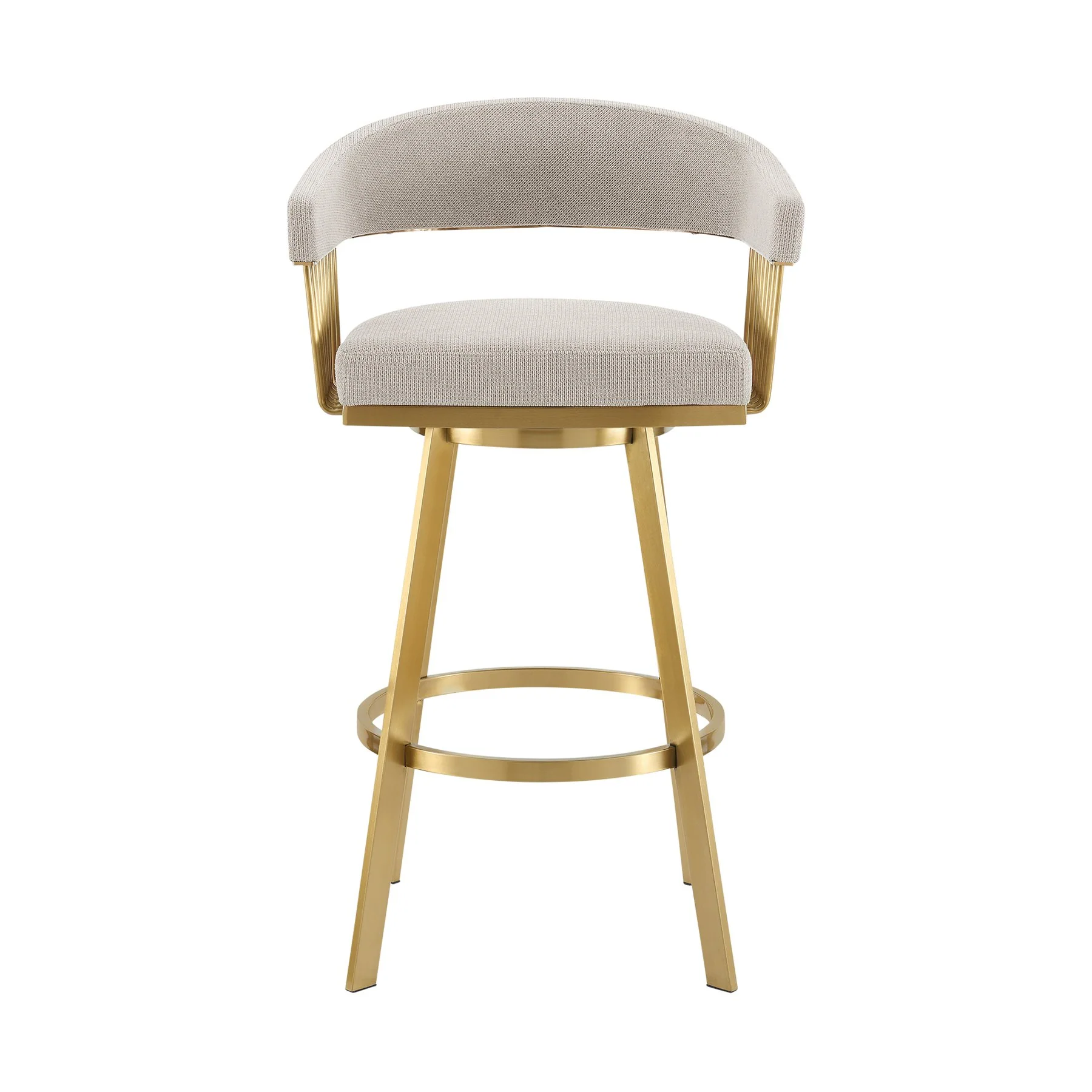 Chelsea 30" Swivel Bar Stool with Gold Brushed Stainless Steel and Taupe Fabric - Image 2