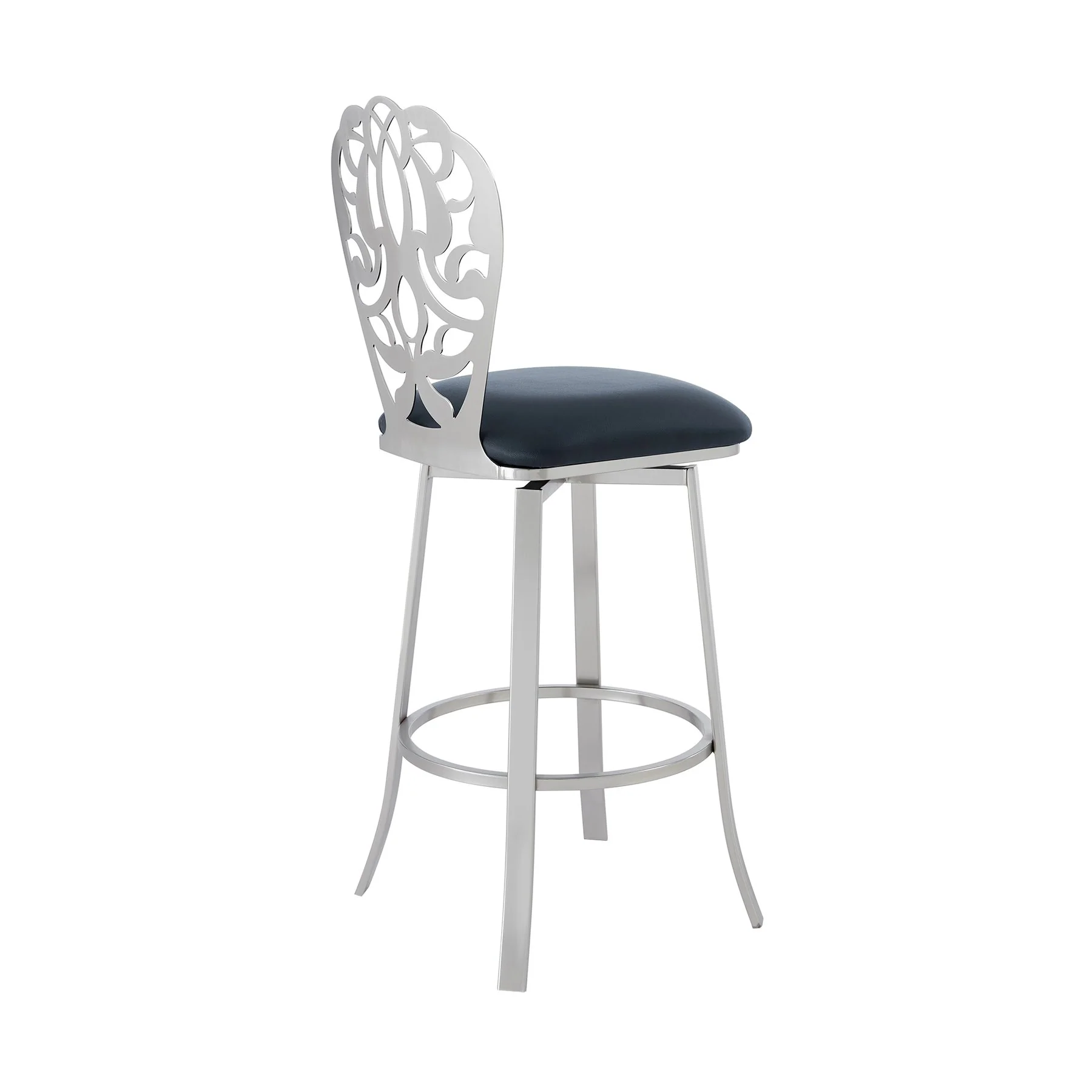 Cherie Contemporary 26" Counter Height Barstool in Brushed Stainless Steel Finish and Gray Faux Leather - Image 3