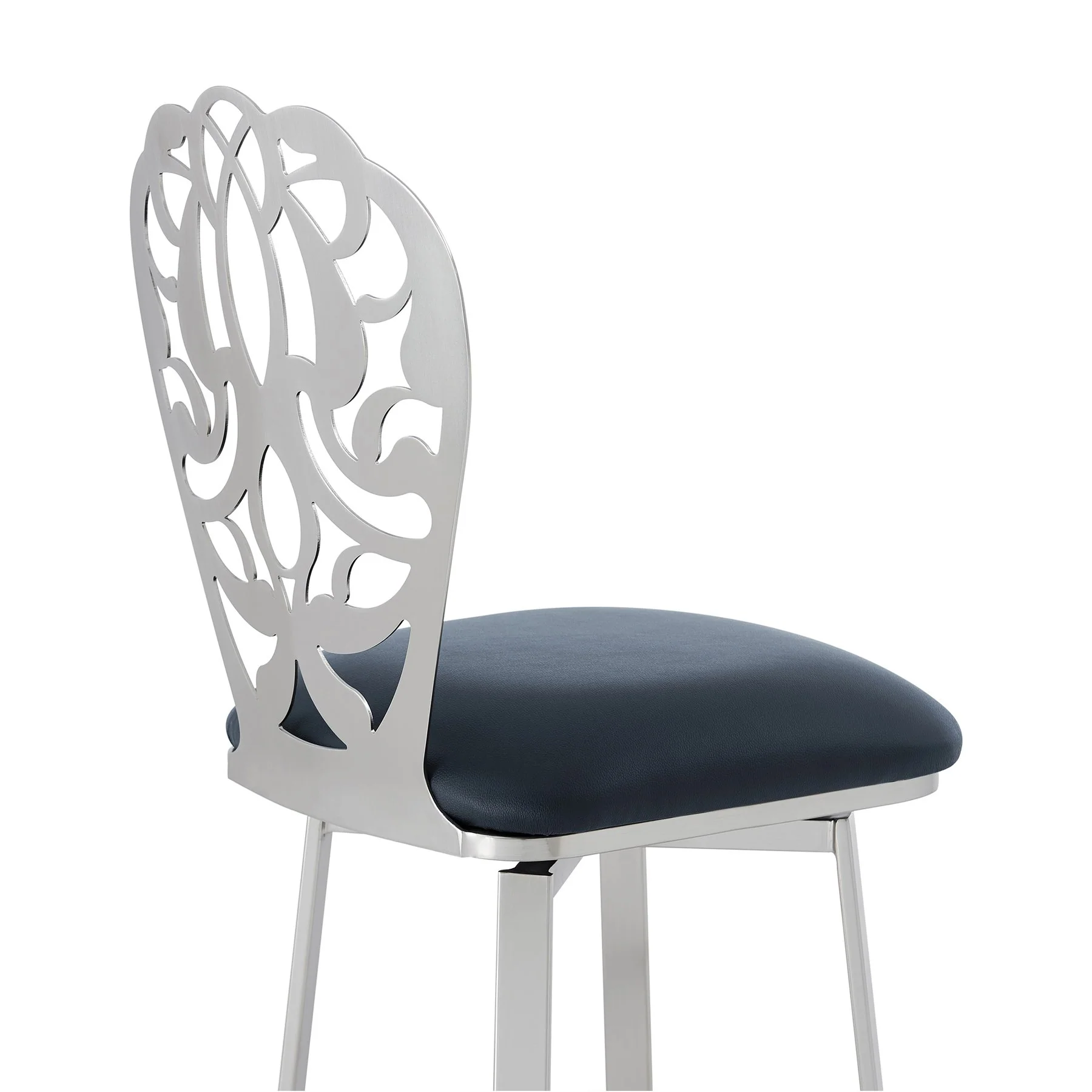 Cherie Contemporary 26" Counter Height Barstool in Brushed Stainless Steel Finish and Gray Faux Leather - Image 5