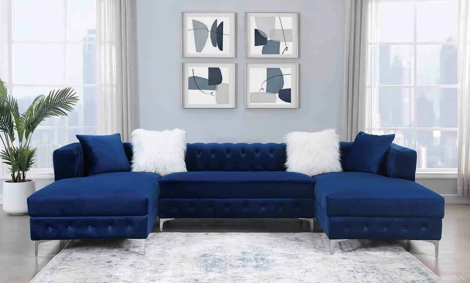 Ciabattoni Sectional w/ Ottoman, Navy - Image 2