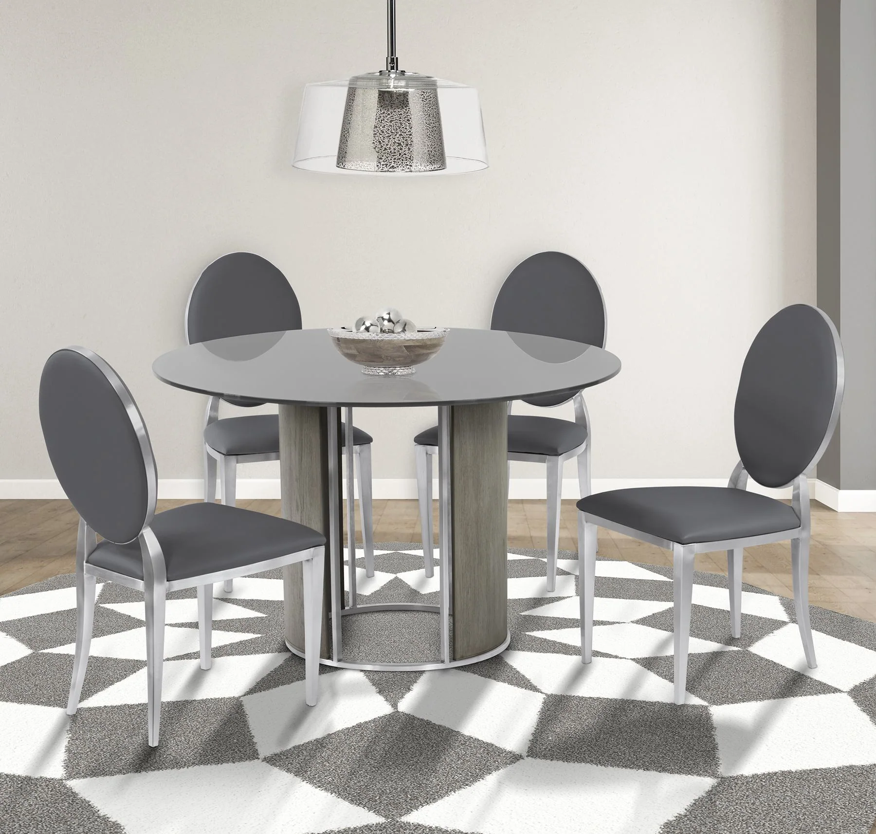 Cielo Contemporary Dining Chair in Gray Faux Leather with Brushed Stainless Steel Finish - Set of 2 - Image 5