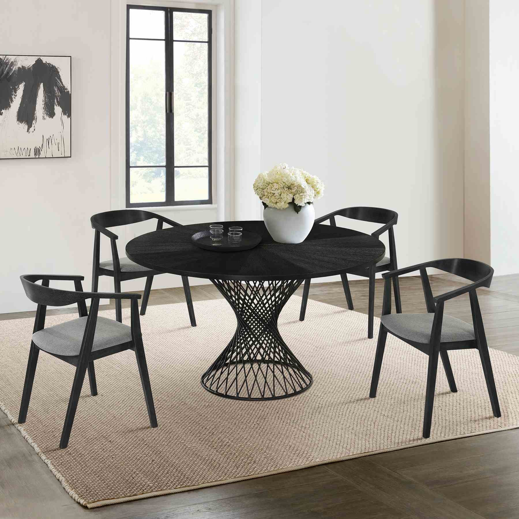 Cirque Santana 5 Piece Black Wood Dining Table Set with Charcoal Fabric - Image 10