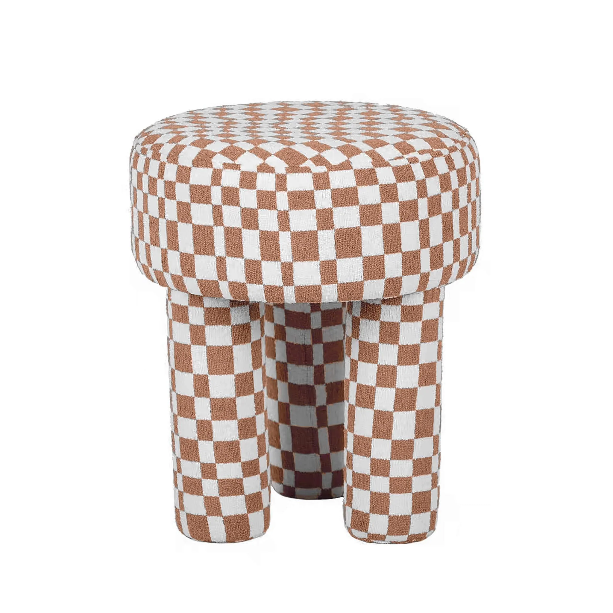 Claire Brown Checkered Boucle Stool - Image 3