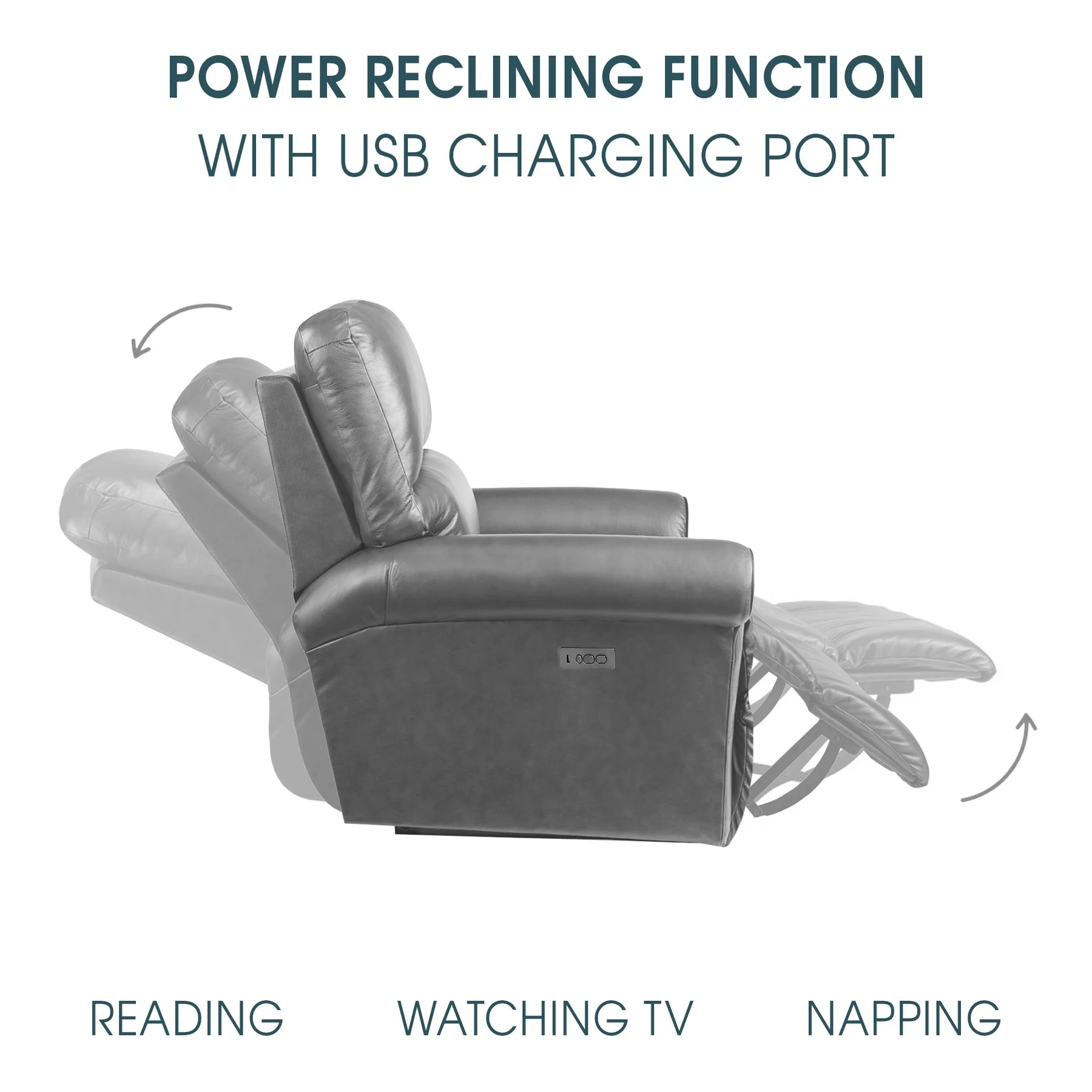 Claude Dual Power Headrest and Lumbar Support Recliner Chair in Light Gray Genuine Leather - Image 7