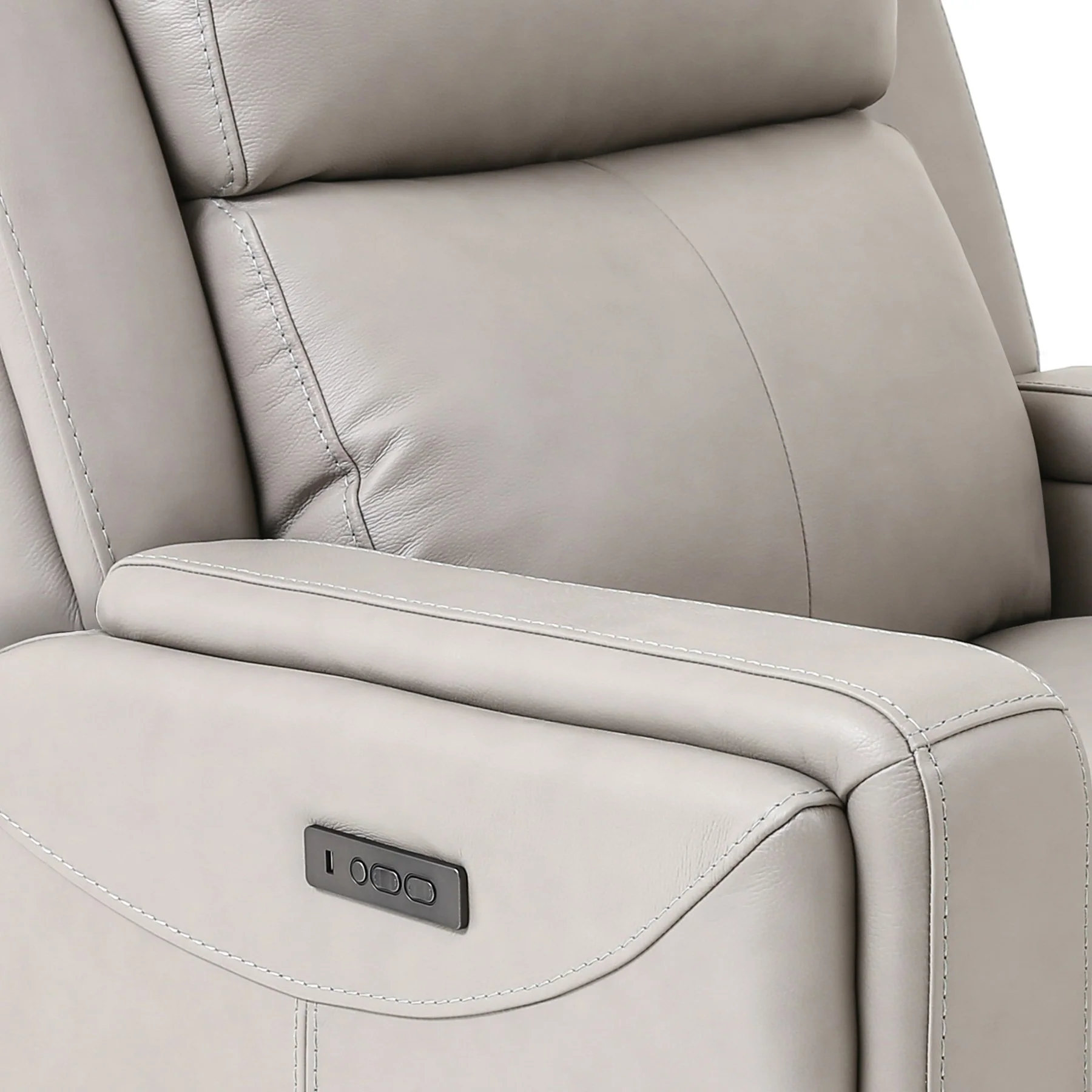 Claude Dual Power Headrest and Lumbar Support Reclining 2 Piece Sofa and Recliner Set in Light Gray Genuine Leather - Image 7