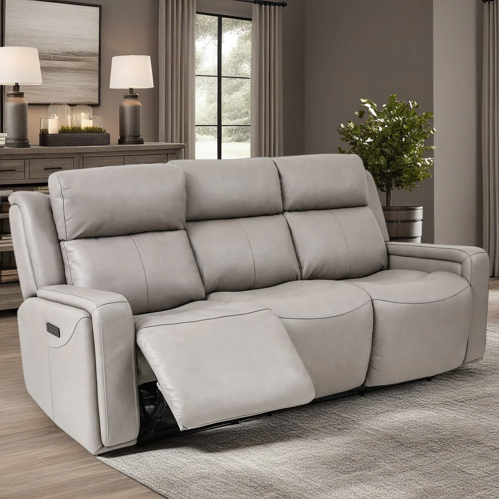 Claude Dual Power Headrest and Lumbar Support Reclining Sofa in Light Gray Genuine Leather - Image 11