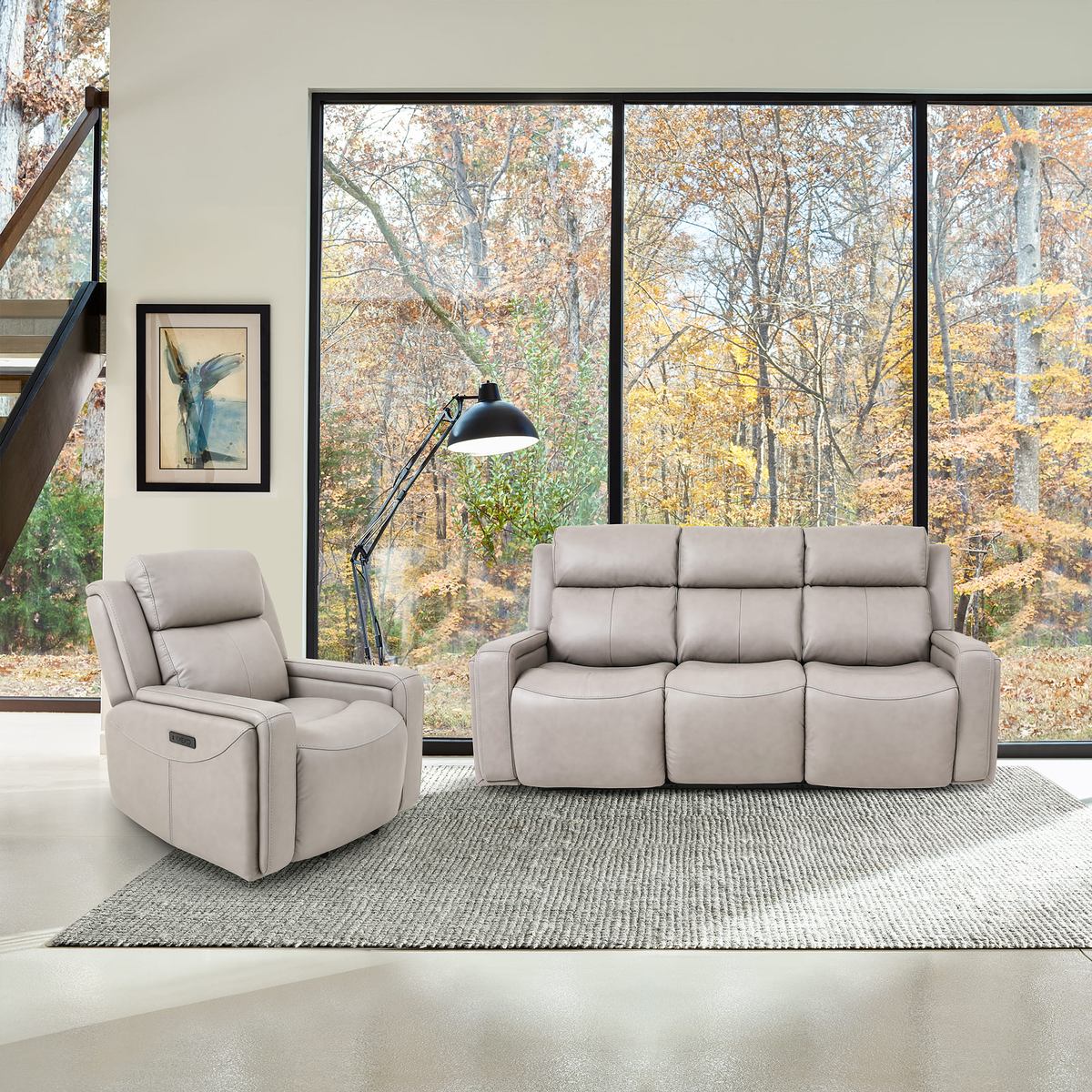 Claude Dual Power Headrest and Lumbar Support Reclining Sofa in Light Gray Genuine Leather - Image 12