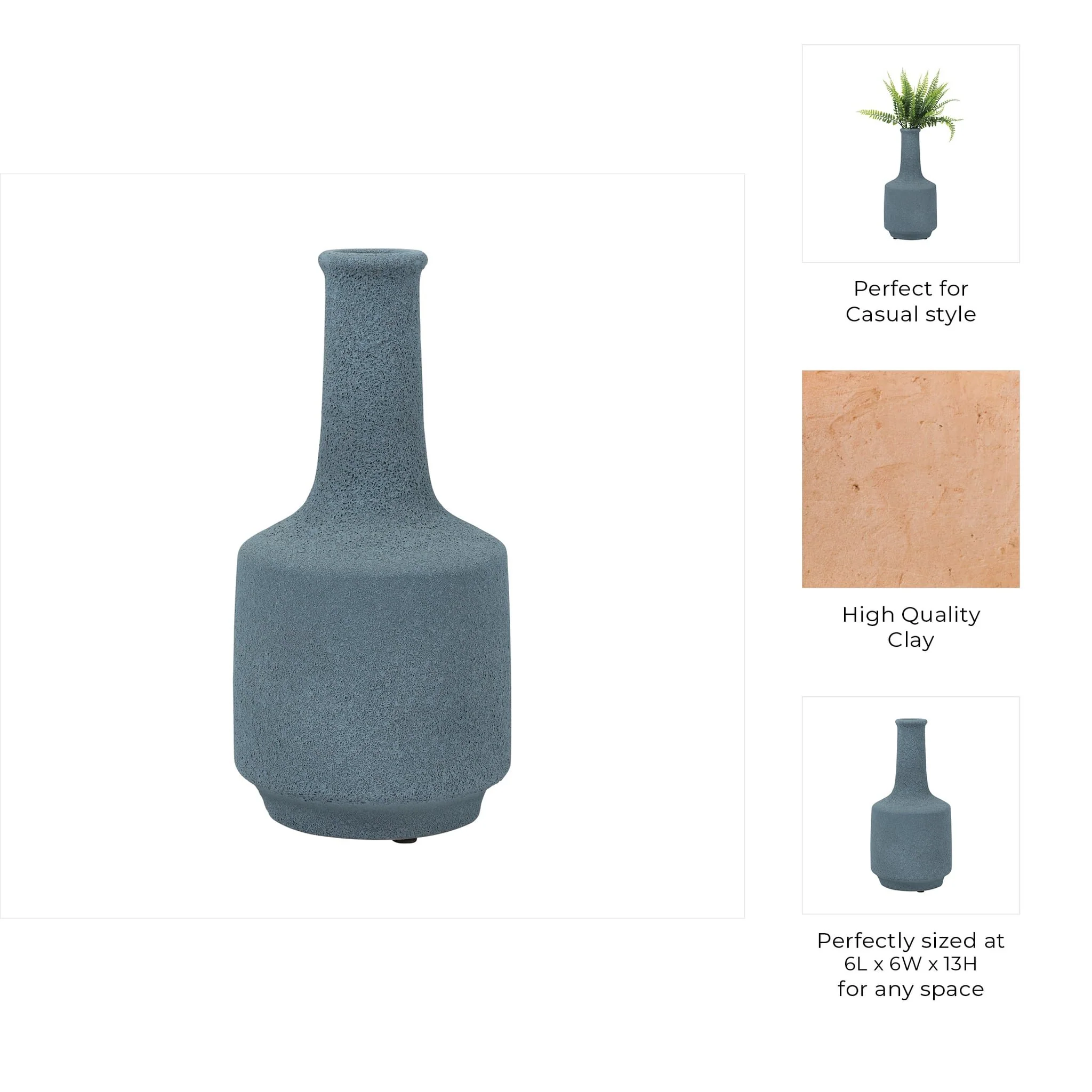Clay, 13" Volcanic Texture Vase, Blue - Image 9