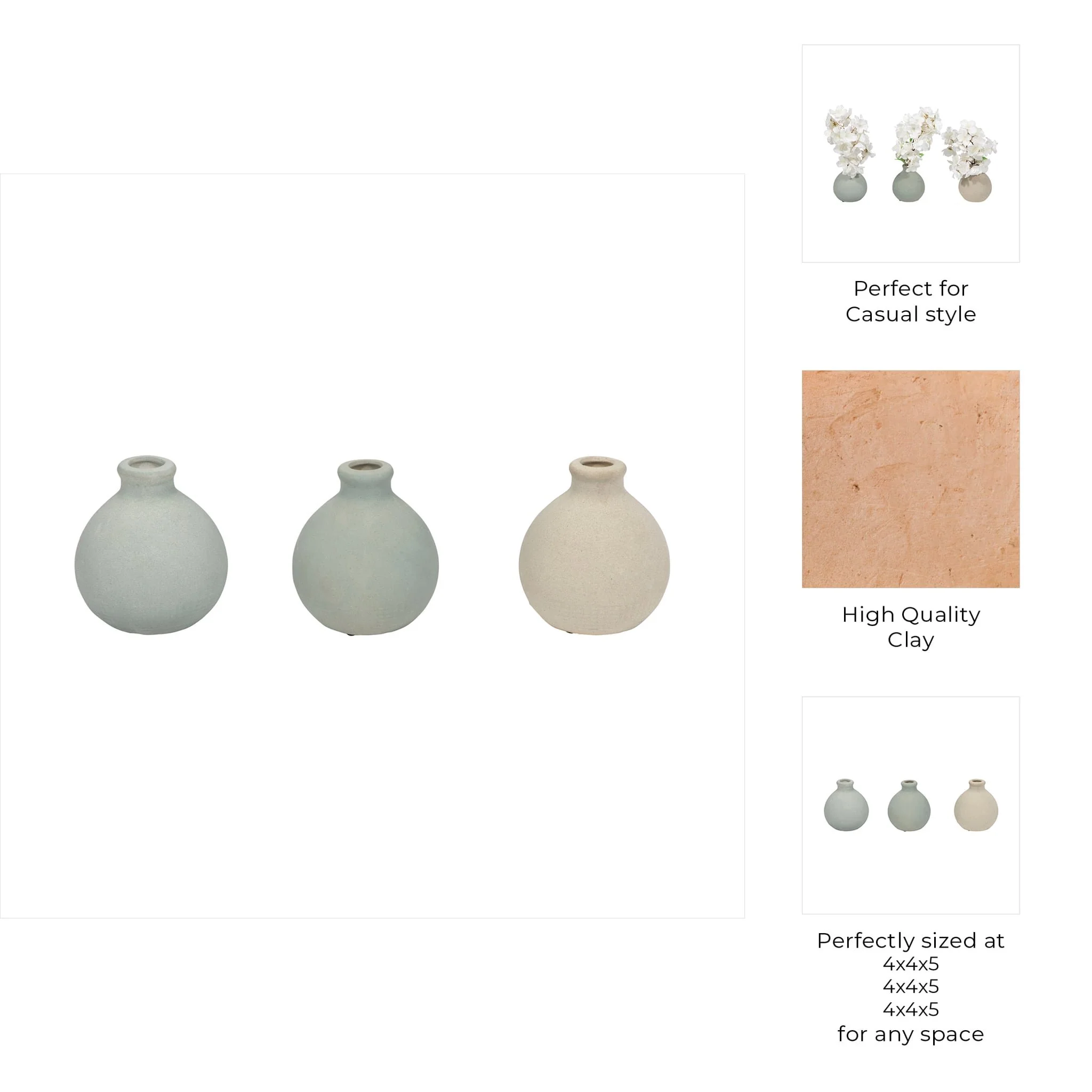Clay, S/3 5" Bud Vases, Multi - Image 8