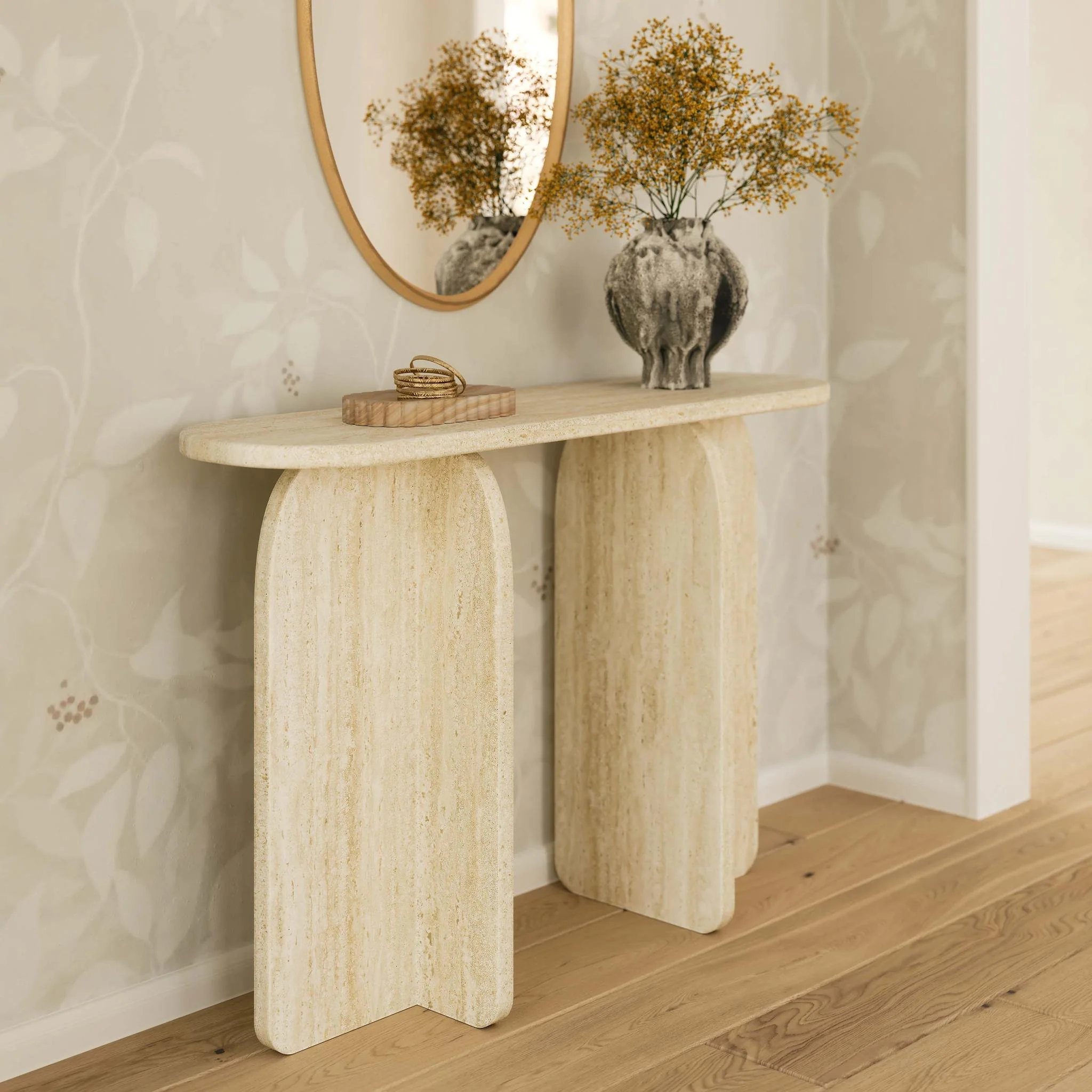 Clementine Faux Travertine Console Table - Image 2