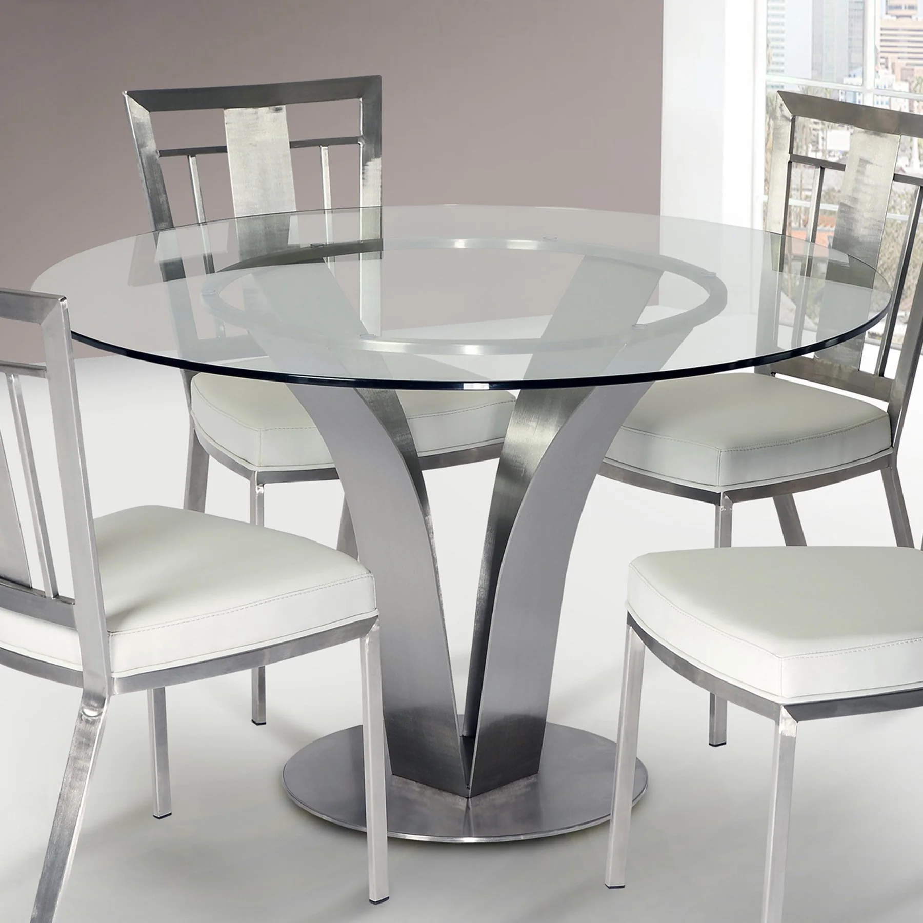 Cleo Contemporary Dining Table In Stainless Steel With Clear Glass - Image 2