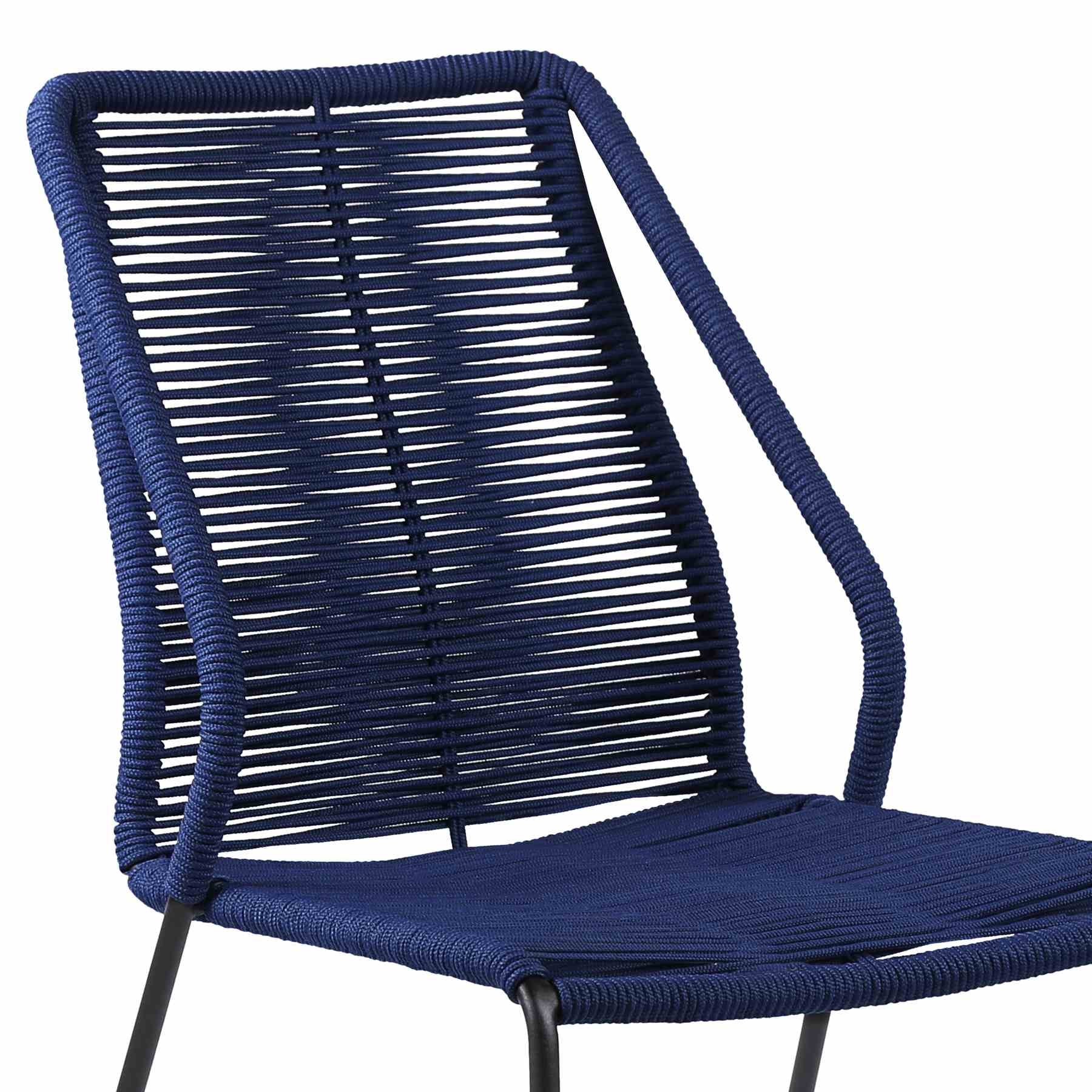 Clip Indoor Outdoor Stackable Steel Dining Chair with Blue Rope - Set of 2 - Image 5