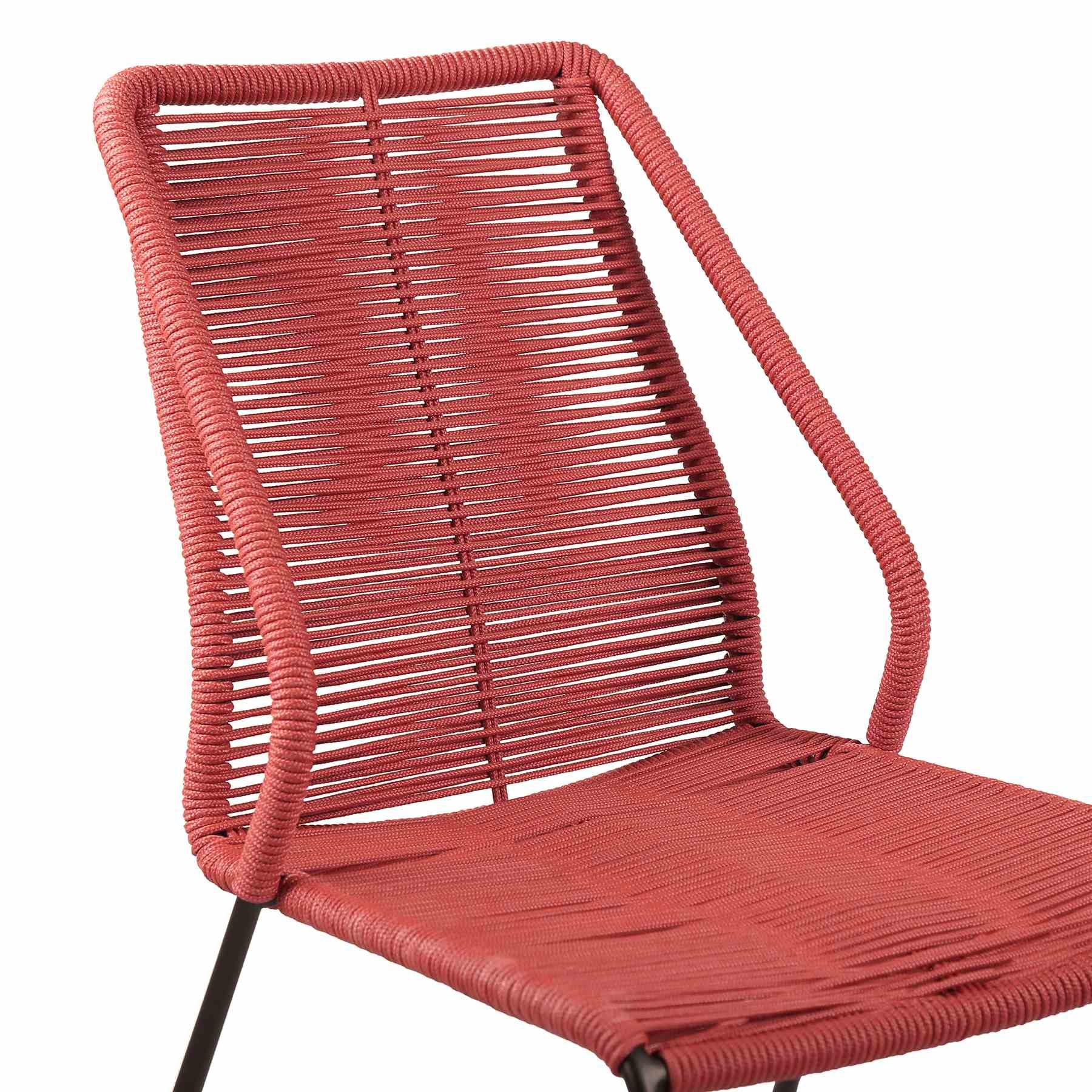 Clip Indoor Outdoor Stackable Steel Dining Chair with Brick Red Rope - Set of 2 - Image 5