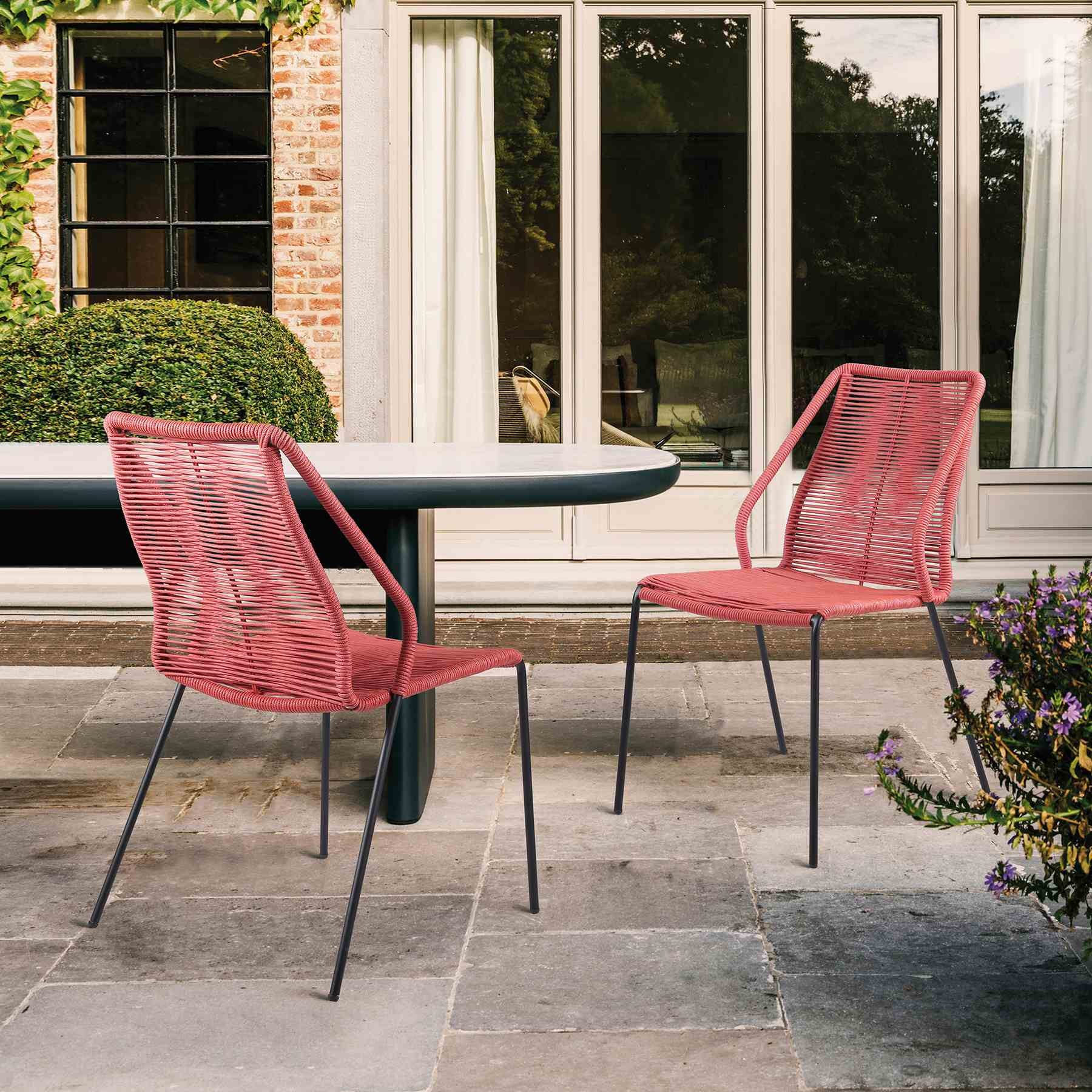 Clip Indoor Outdoor Stackable Steel Dining Chair with Brick Red Rope - Set of 2 - Image 9