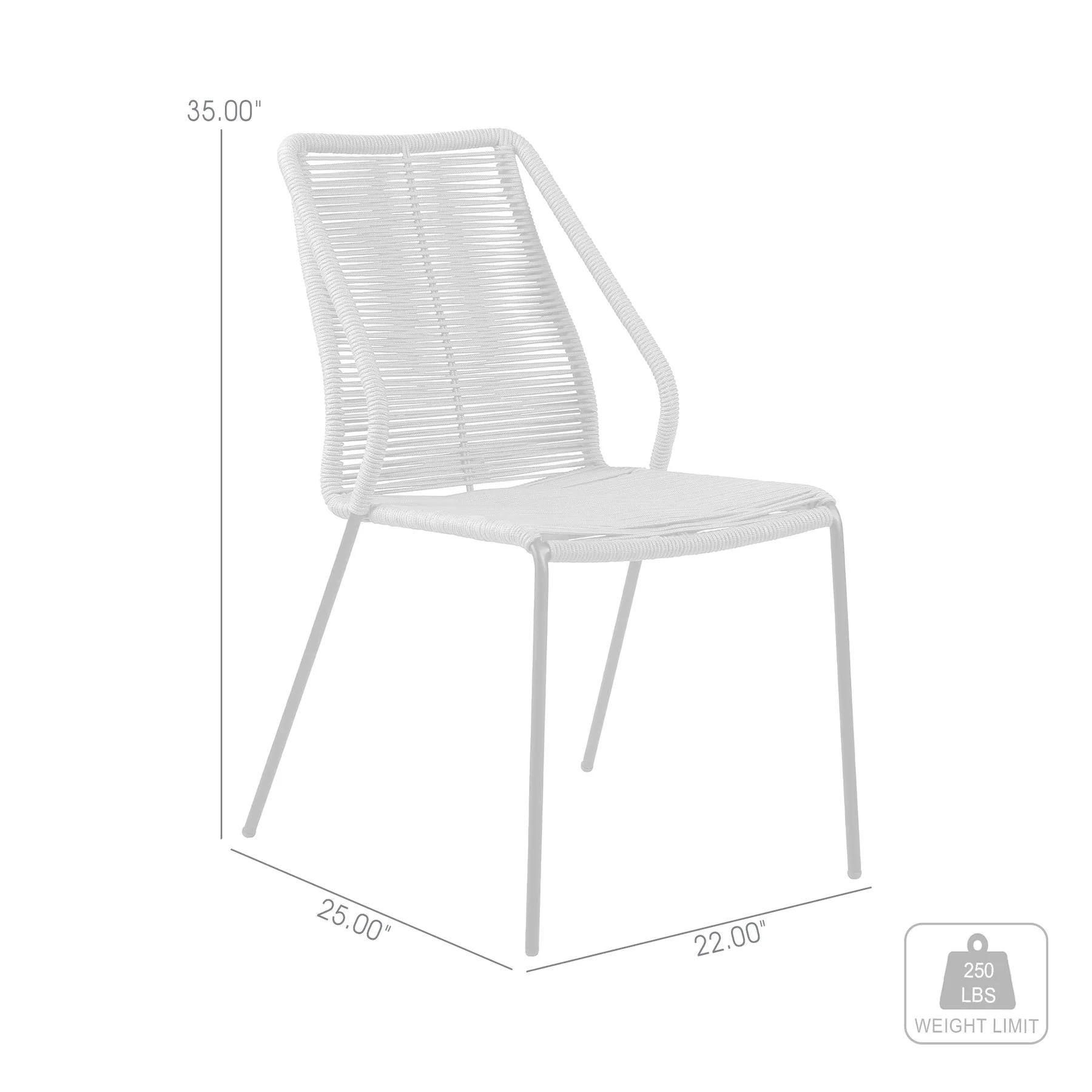 Clip Indoor Outdoor Stackable Steel Dining Chair with Gray Rope - Set of 2 - Image 8