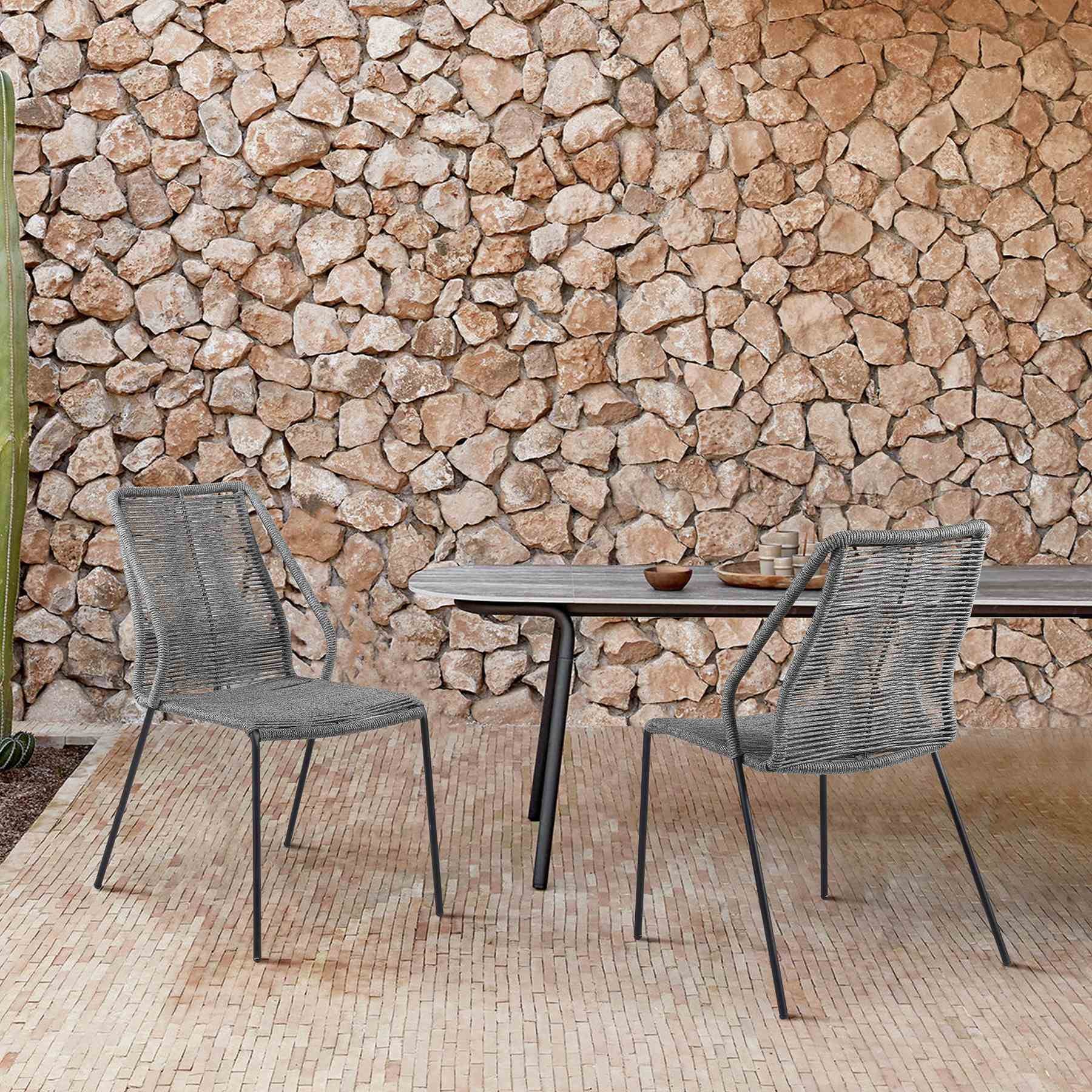 Clip Indoor Outdoor Stackable Steel Dining Chair with Gray Rope - Set of 2 - Image 9