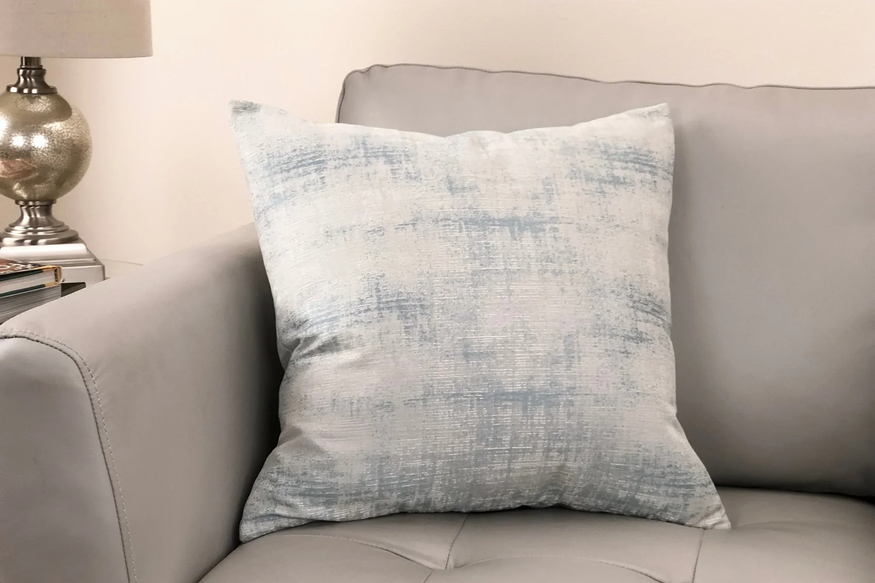 Coban Contemporary Decorative Feather and Down Throw Pillow In Sea Foam Jacquard Fabric - Image 2