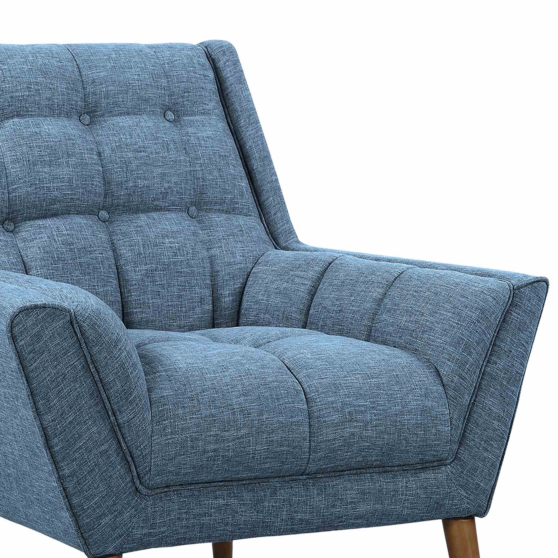 Cobra Mid-Century Modern Chair in Blue Linen and Walnut Legs - Image 4