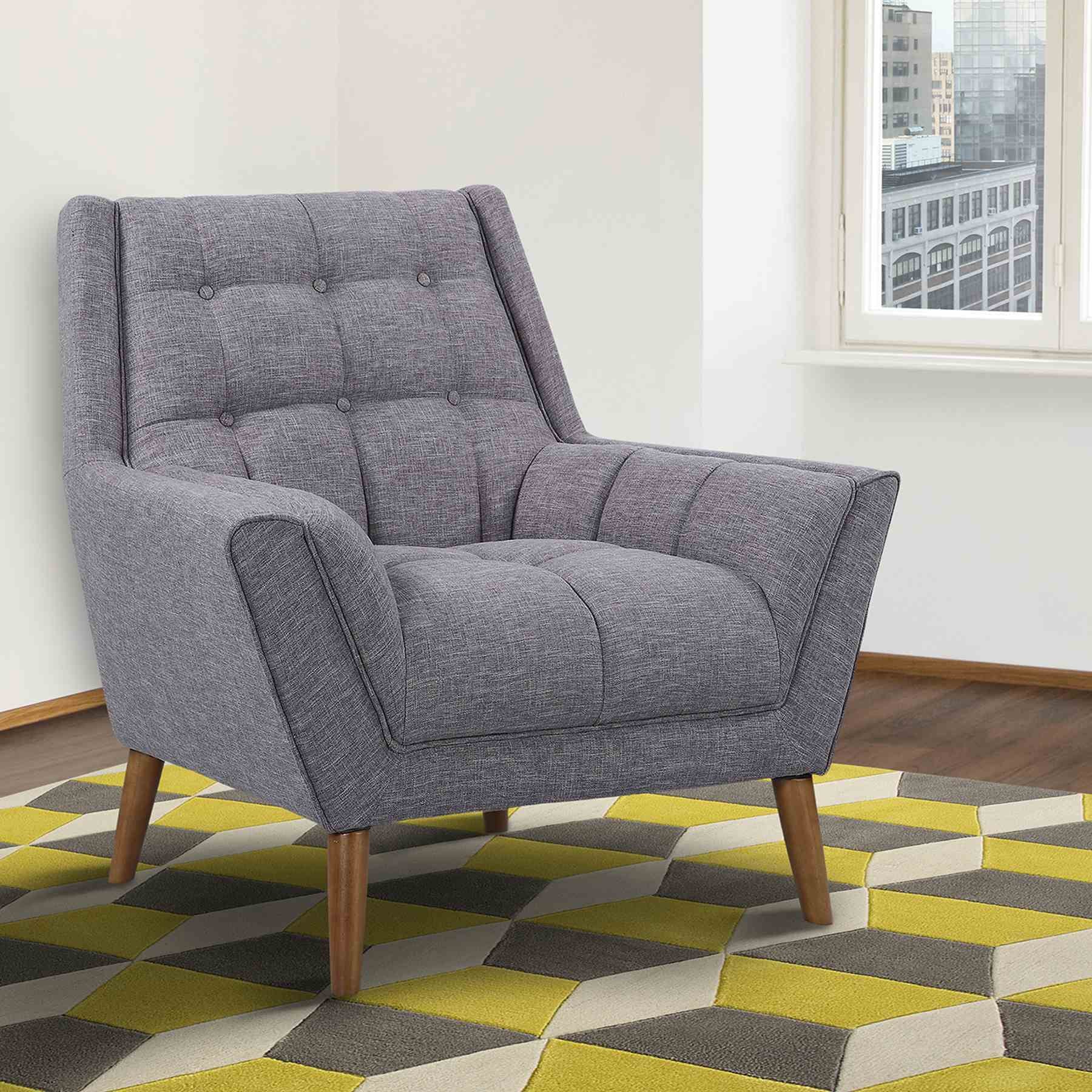 Cobra Mid-Century Modern Chair in Dark Gray Linen and Walnut Legs - Image 6