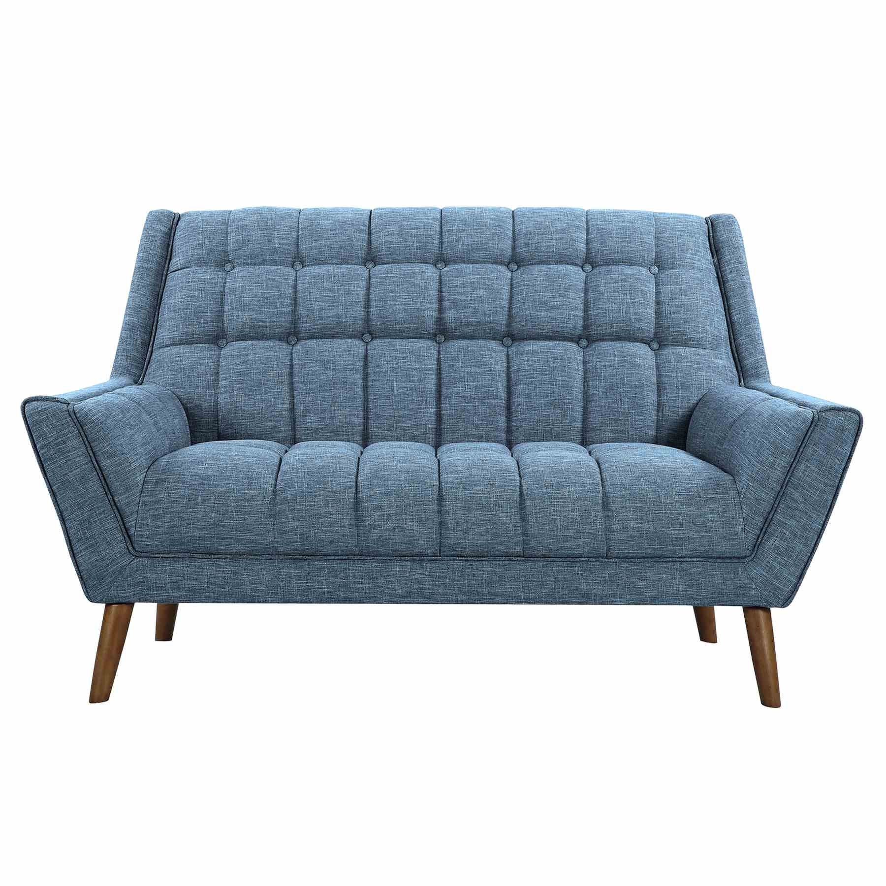 Cobra Mid-Century Modern Loveseat in Blue Linen and Walnut Legs - Image 2