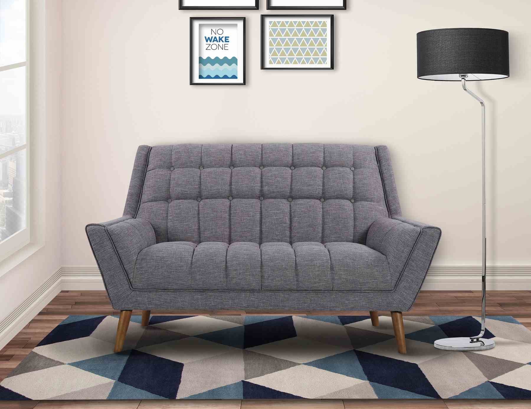 Cobra Mid-Century Modern Loveseat in Dark Gray Linen and Walnut Legs - Image 6