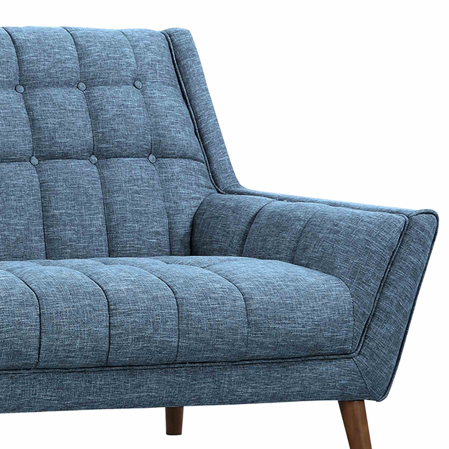 Cobra Mid-Century Modern Sofa in Blue Linen and Walnut Legs - Image 4