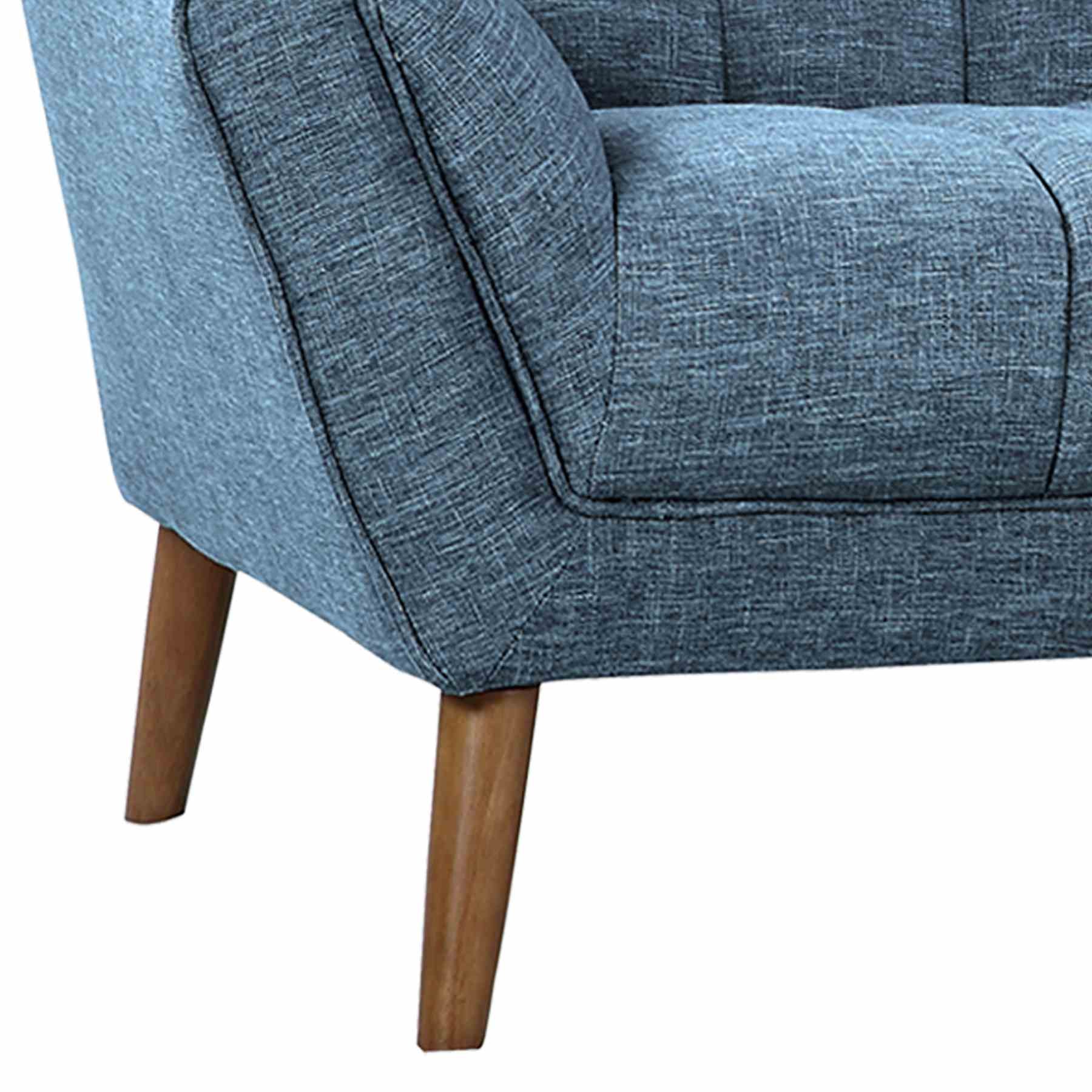 Cobra Mid-Century Modern Sofa in Blue Linen and Walnut Legs - Image 5