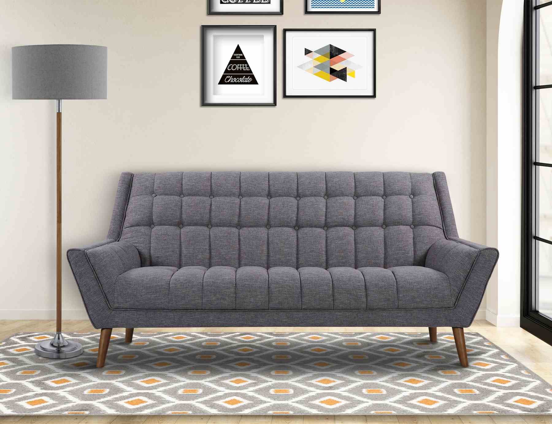 Cobra Mid-Century Modern Sofa in Dark Gray Linen and Walnut Legs - Image 6