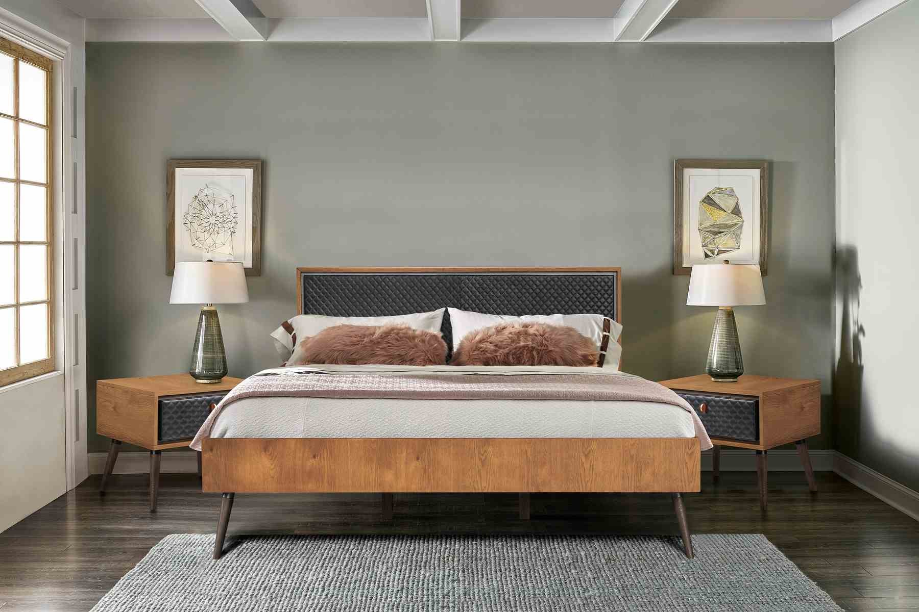 Coco Rustic 3 Piece Upholstered Platform Bedroom set in King with 2 Nightstands - Image 6