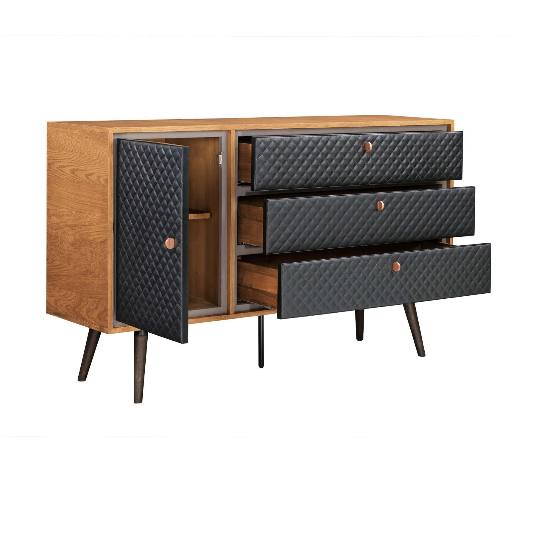Coco Rustic Oak Wood and Faux Leather Dresser - Image 3