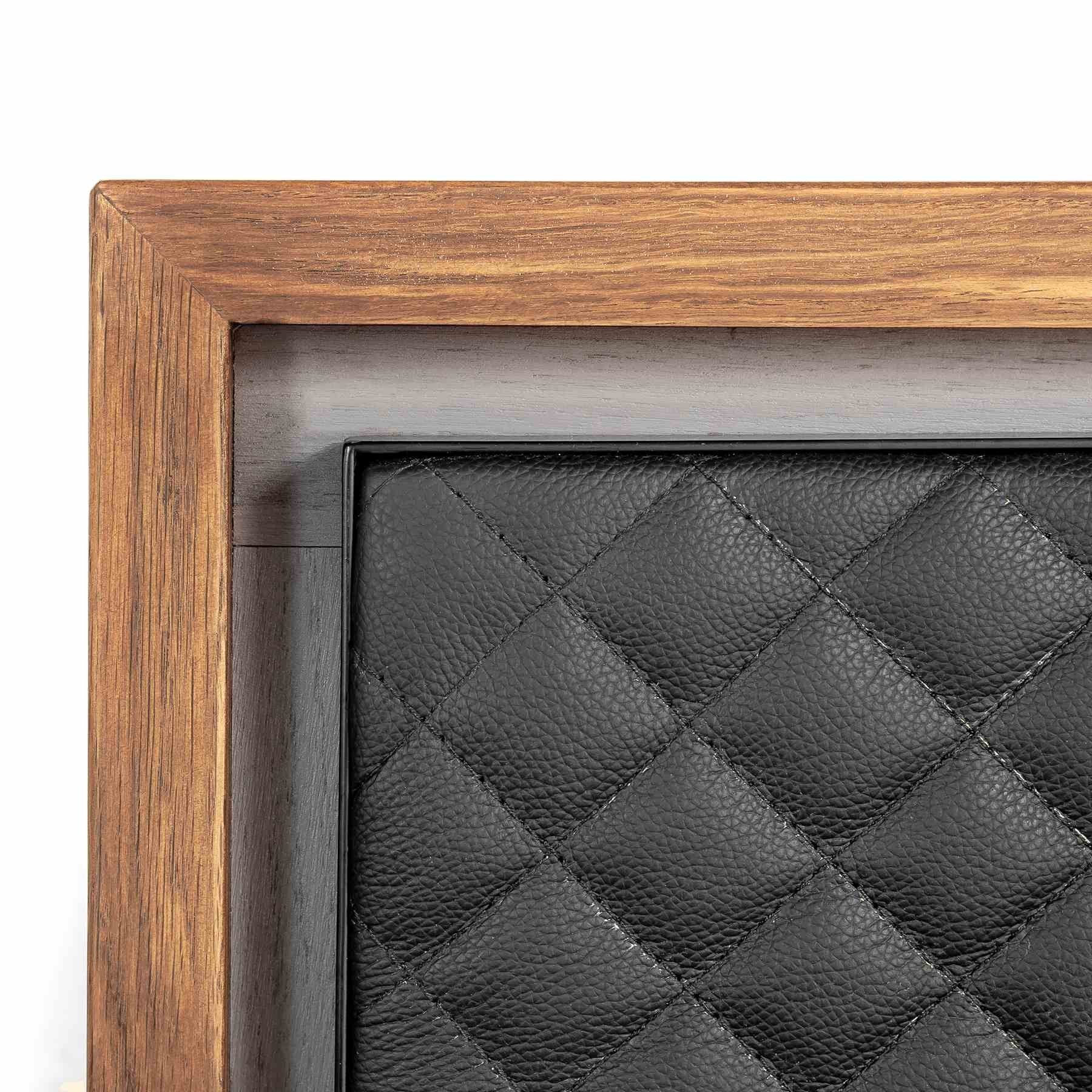 Coco Rustic Oak Wood Upholstered Faux Leather King Platform Bed - Image 4