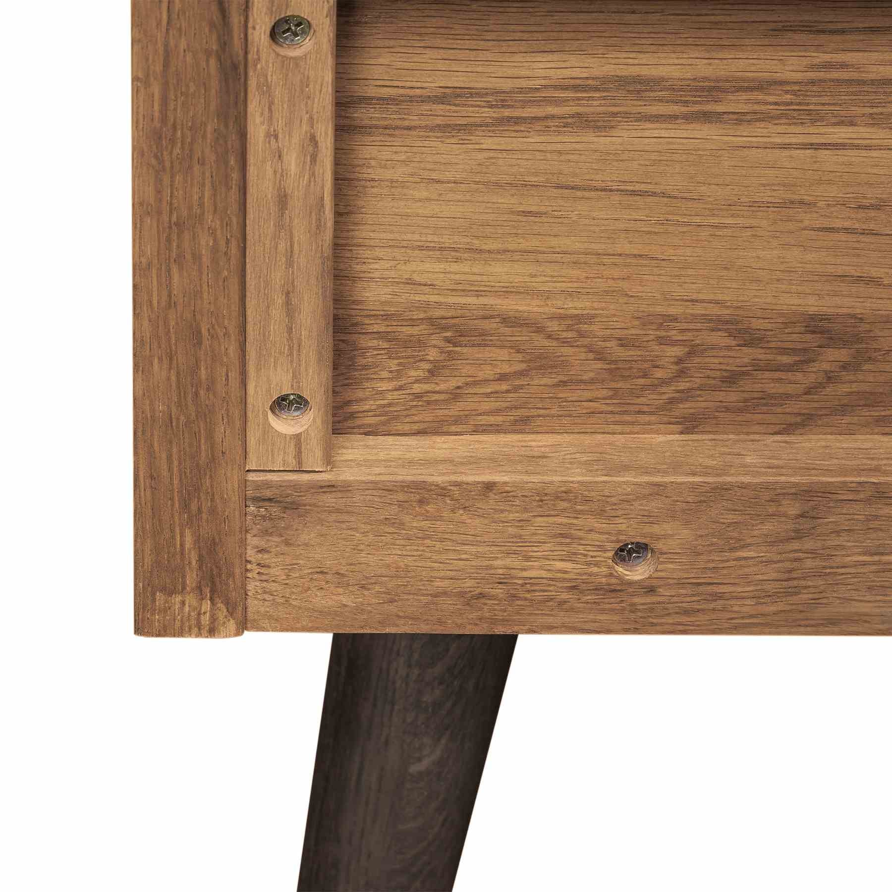 Coco Rustic Oak Wood Upholstered Faux Leather King Platform Bed - Image 5