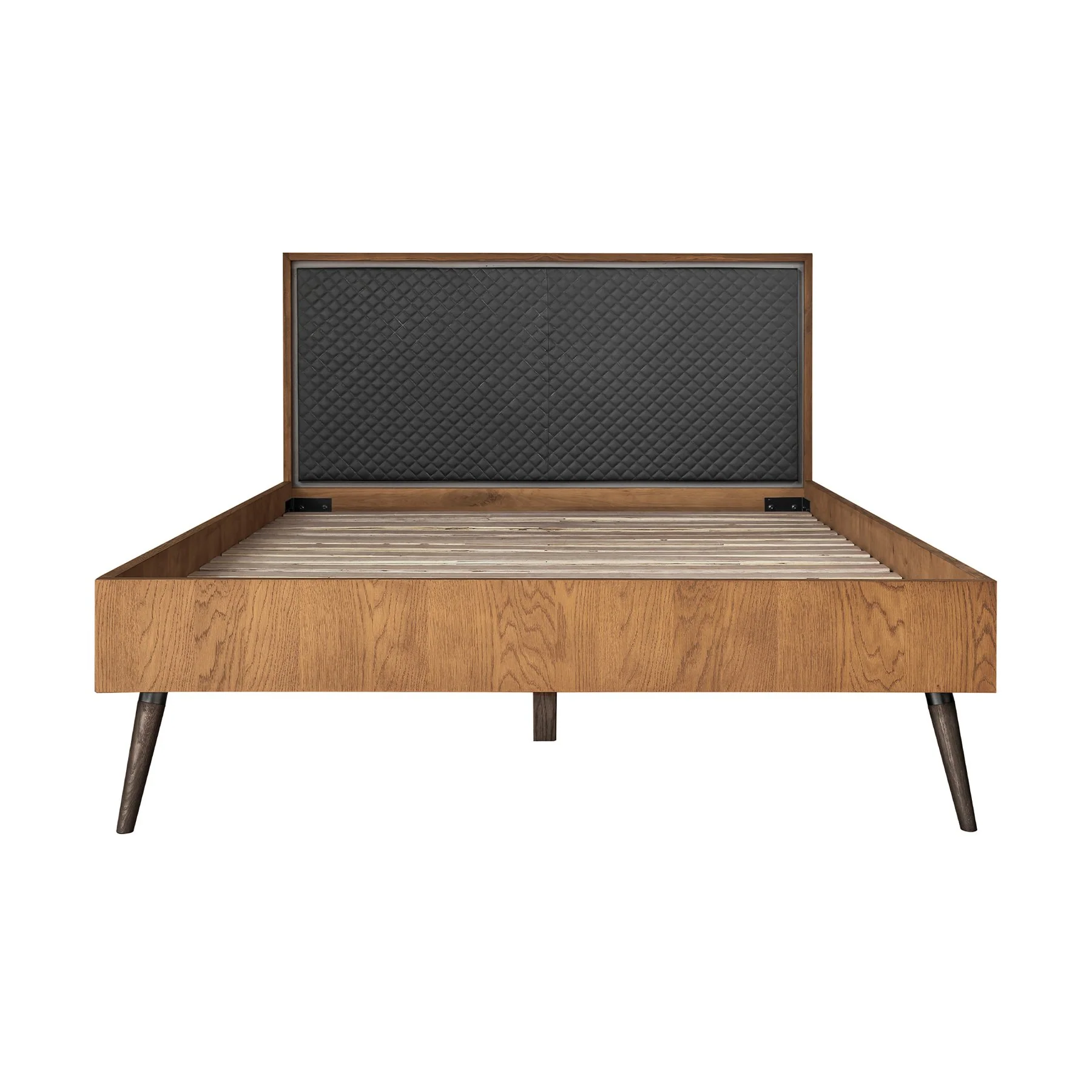 Coco Rustic Oak Wood Upholstered Faux Leather Queen Platform Bed - Image 2