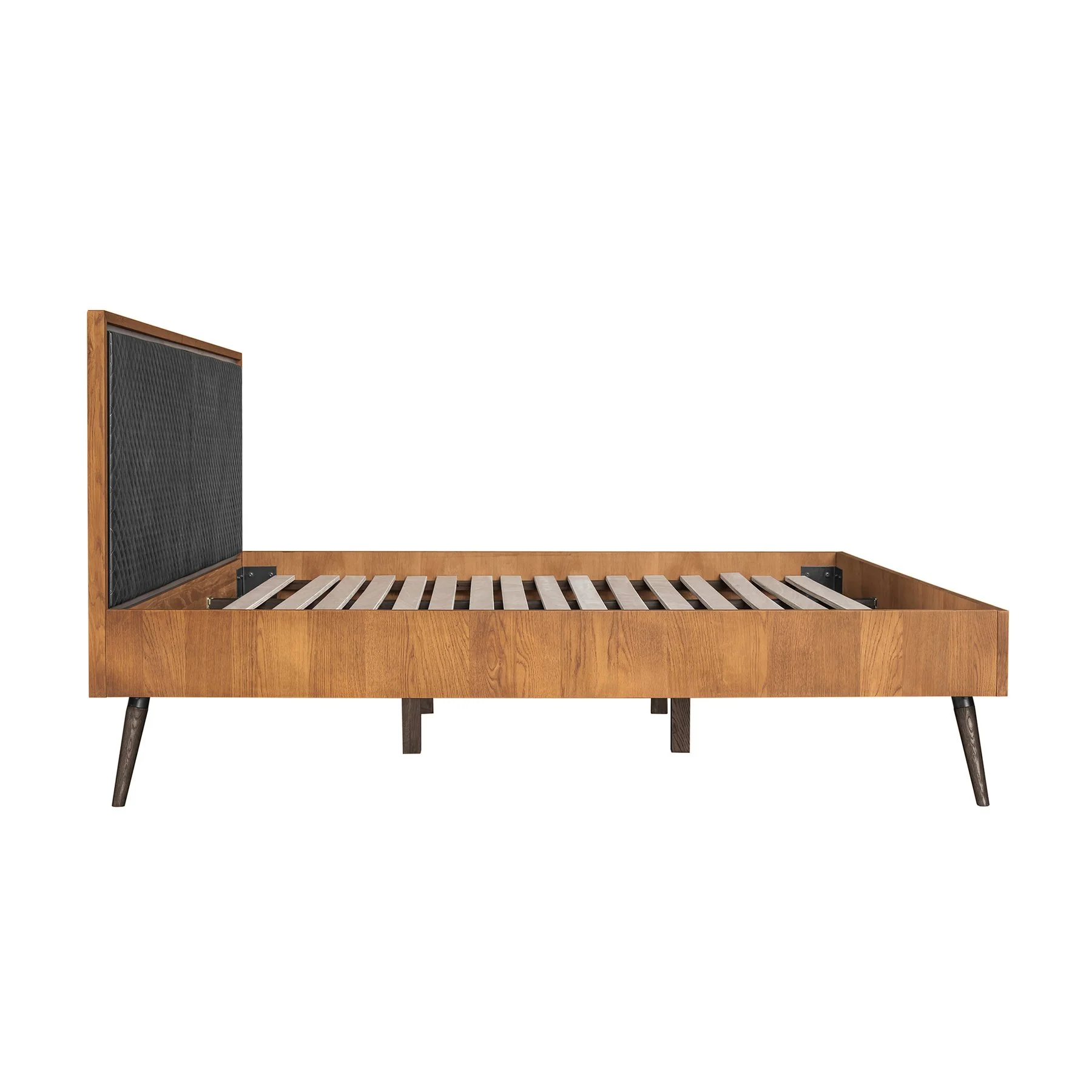 Coco Rustic Oak Wood Upholstered Faux Leather Queen Platform Bed - Image 3