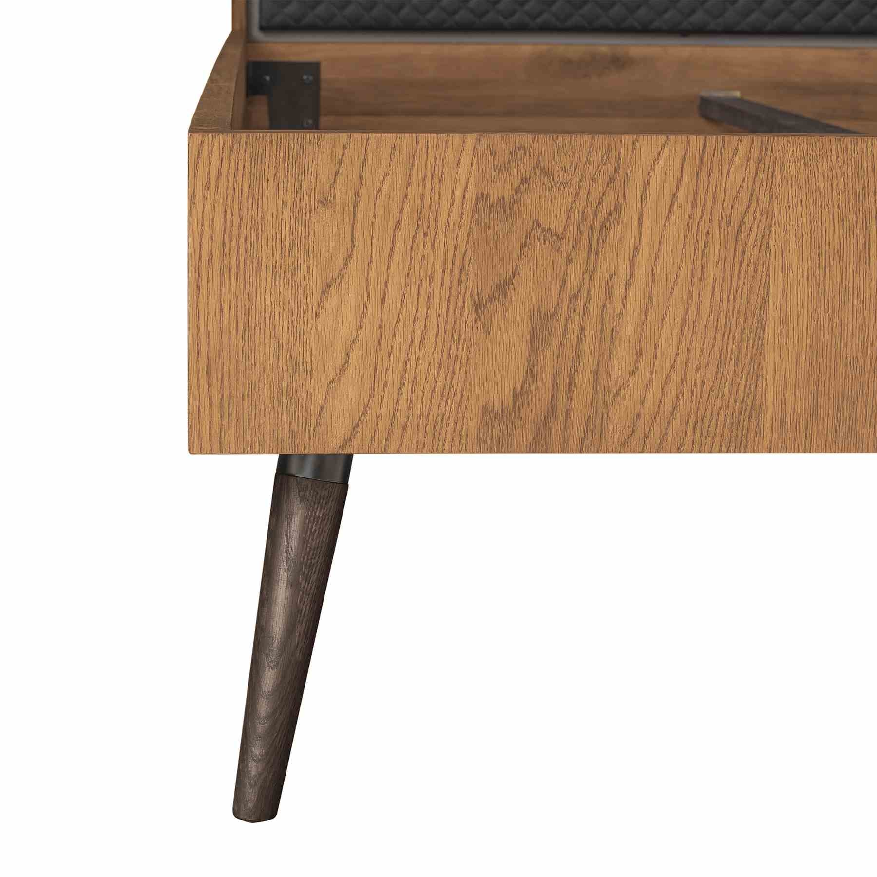 Coco Rustic Oak Wood Upholstered Faux Leather Queen Platform Bed - Image 7