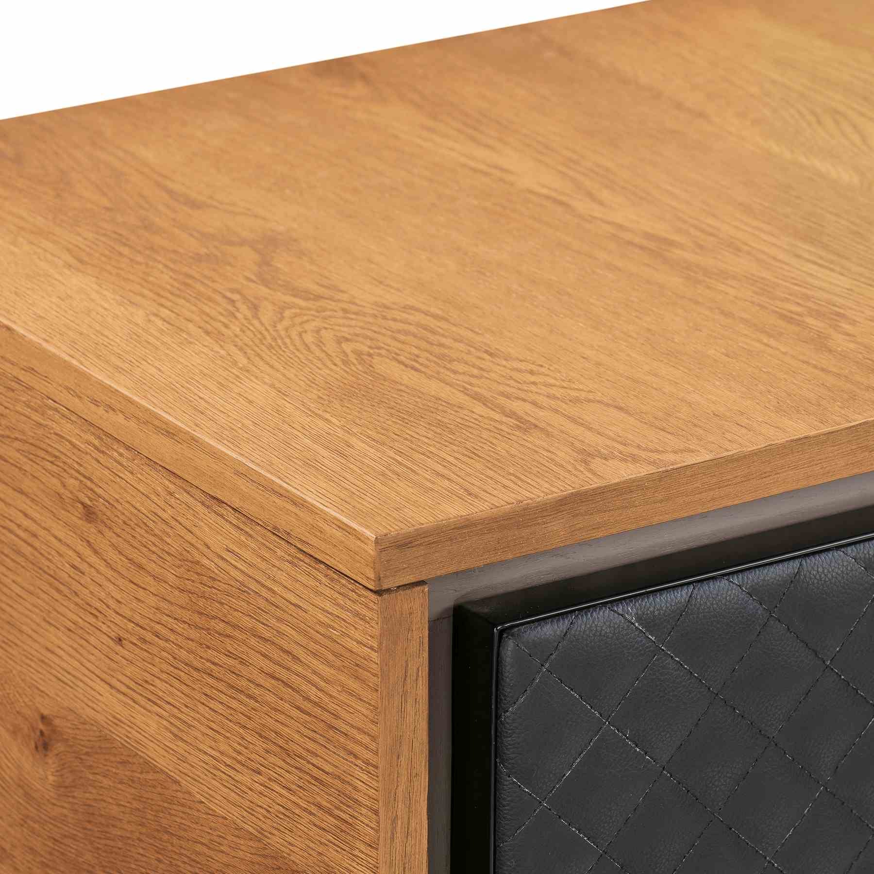 Coco Rustic Single Drawer Oak Wood and Faux Leather Nightstand - Image 6
