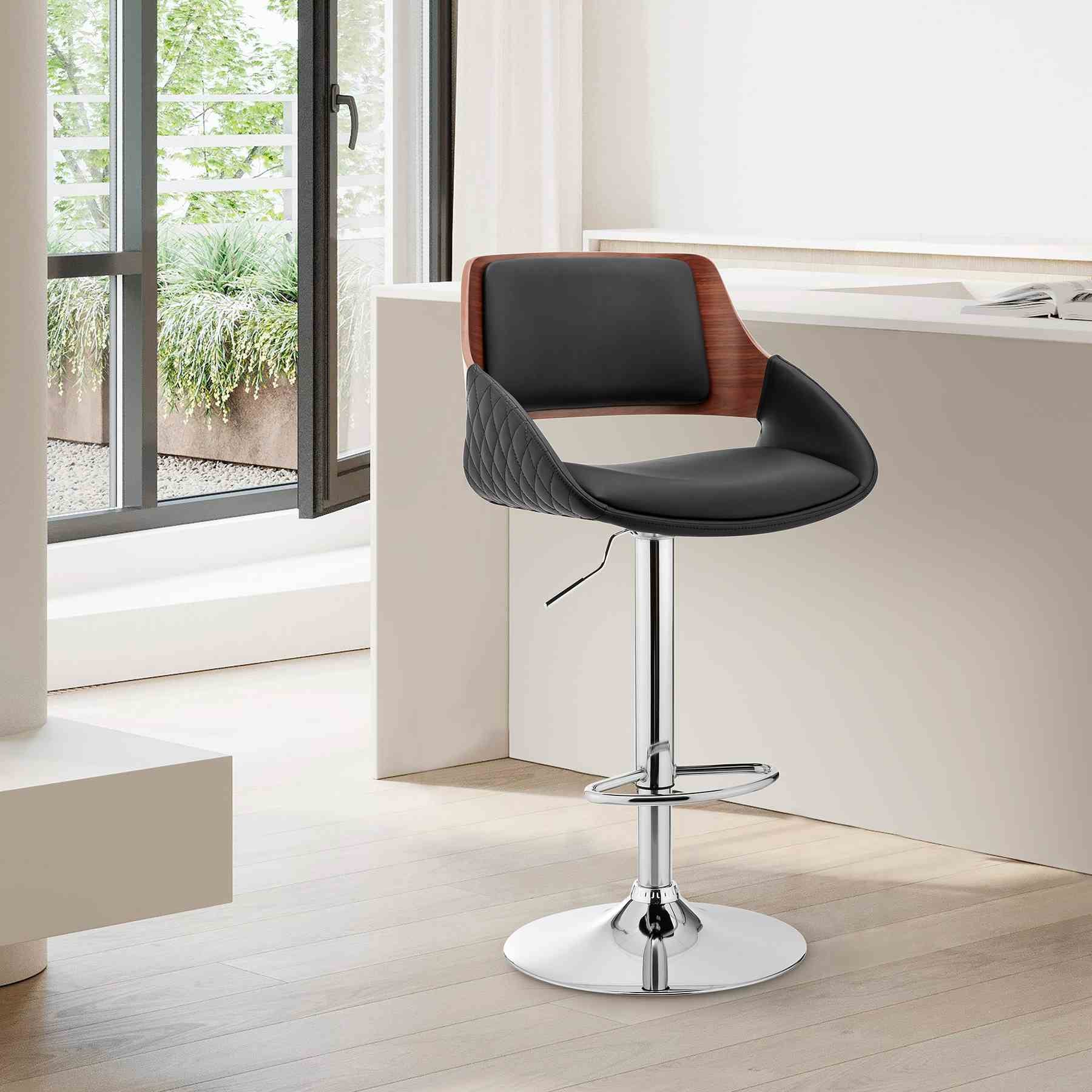 Colby Adjustable Black Faux Leather and Chrome Finish Bar Stool - Image 11