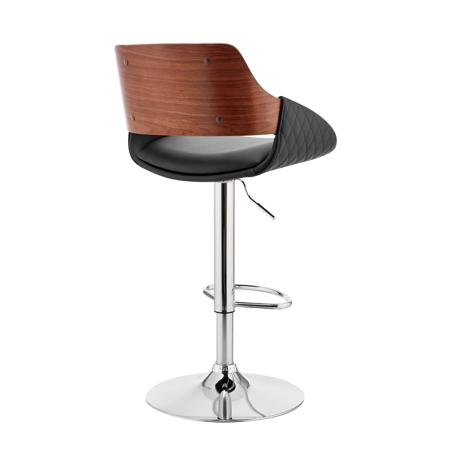 Colby Adjustable Black Faux Leather and Chrome Finish Bar Stool - Image 4