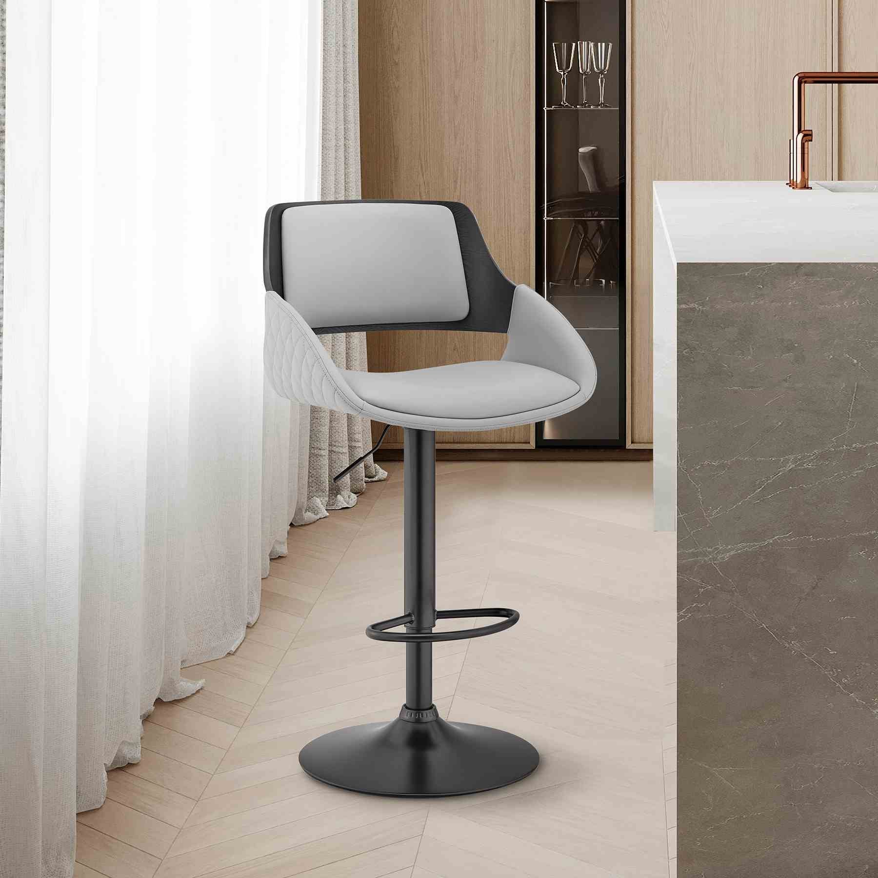 Colby Adjustable Gray Faux Leather and Black Finish Bar Stool - Image 10