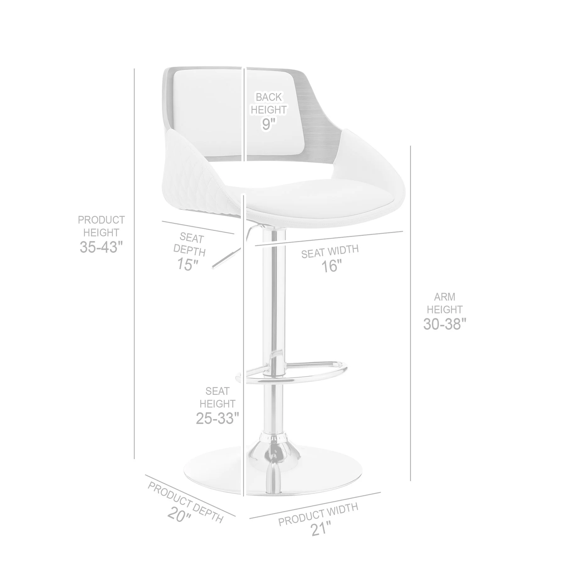Colby Adjustable Gray Faux Leather and Chrome Finish Bar Stool - Image 10