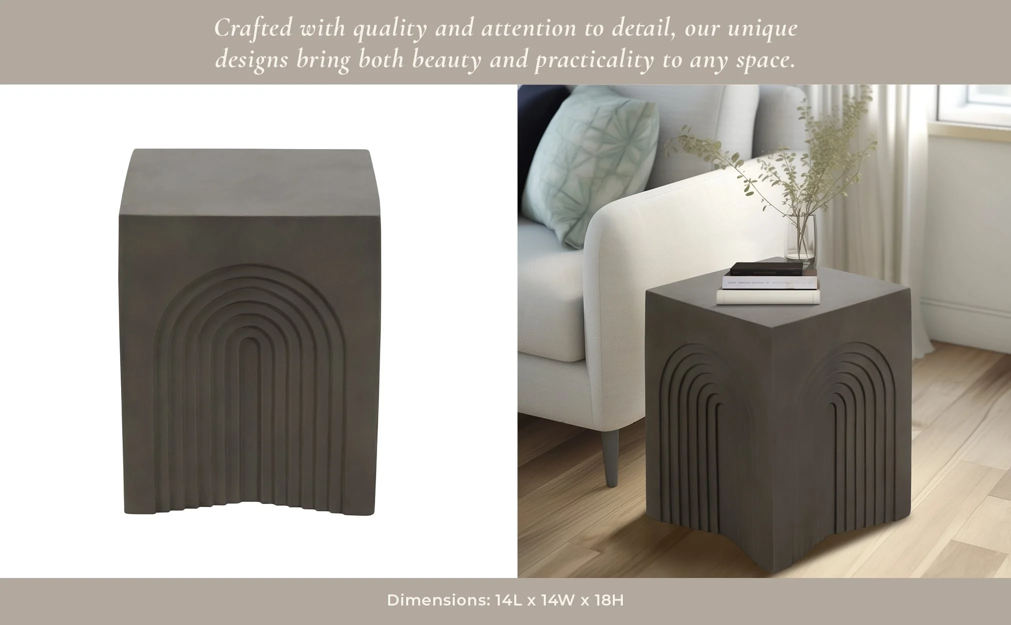 Concrete, 18" Arches In Square Accent Table, Dark - Image 10