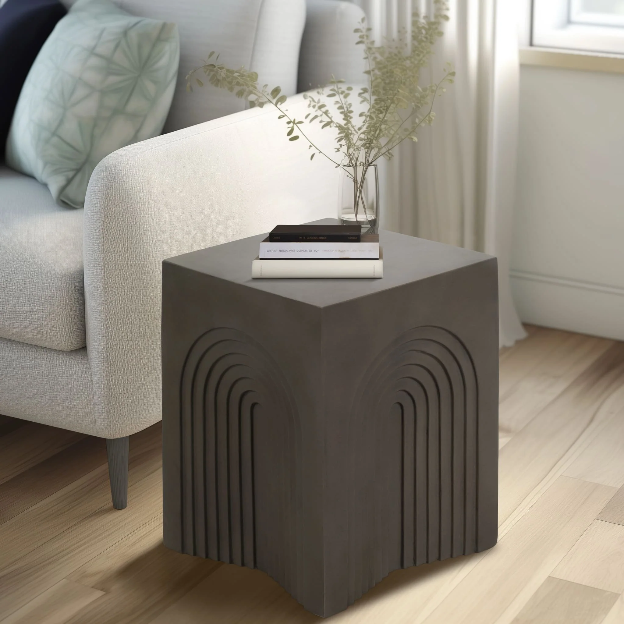 Concrete, 18" Arches In Square Accent Table, Dark - Image 9