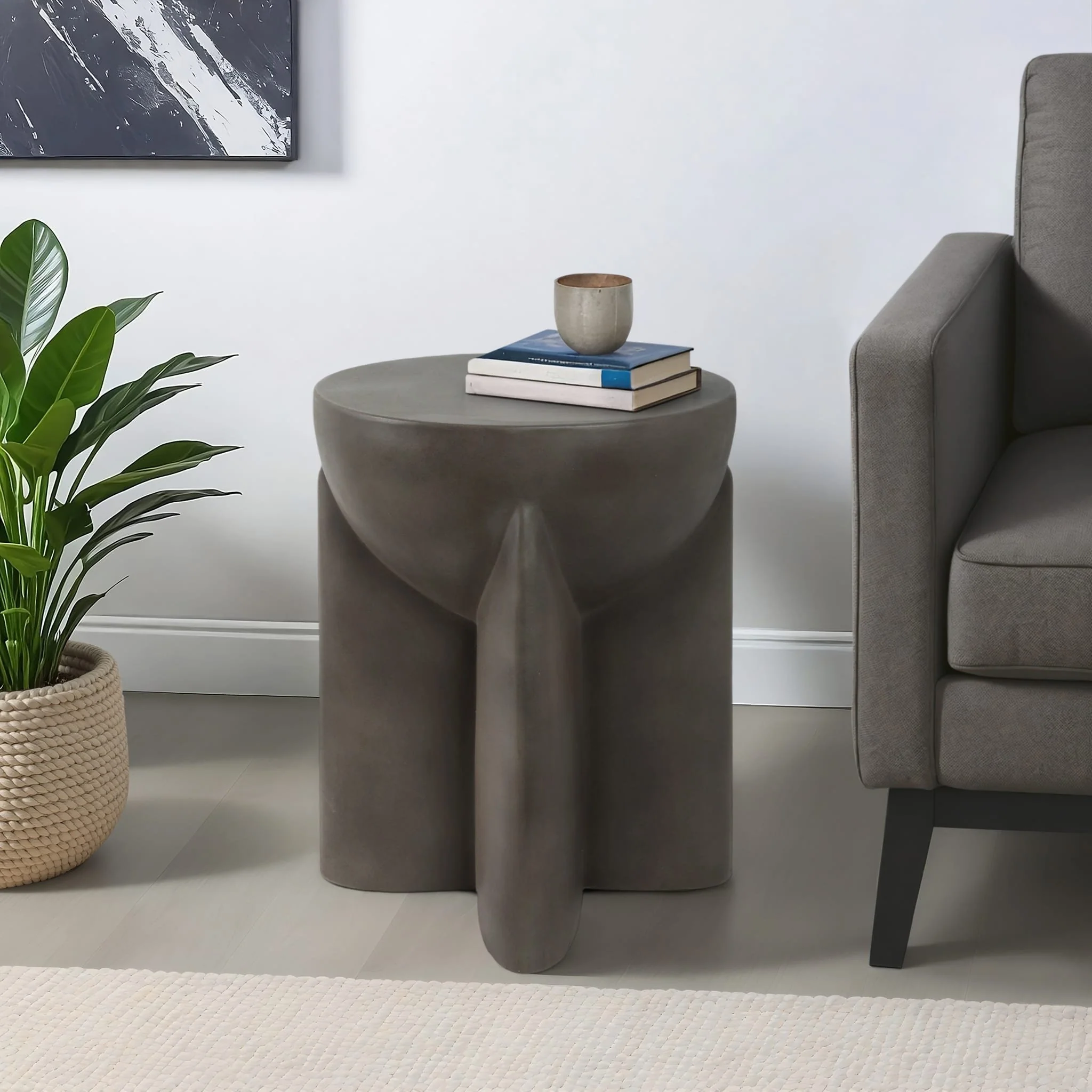 Concrete, 19" Contemporary Accent Table, Dark Grey - Image 11
