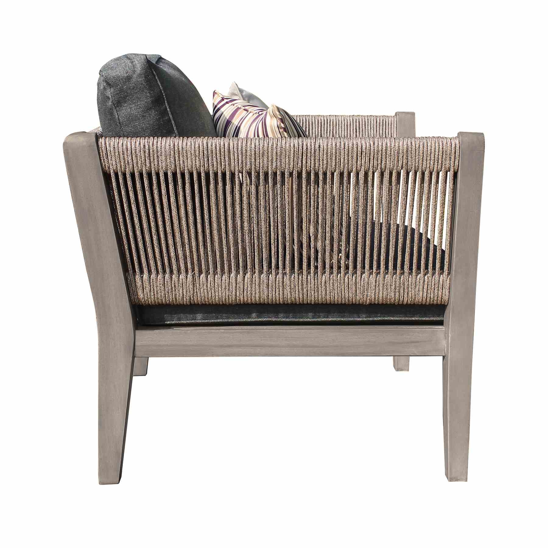 Condesa 4 Piece Outdoor Patio Furniture Set in Acacia Wood and Rope with Charcoal Cushions - Image 5