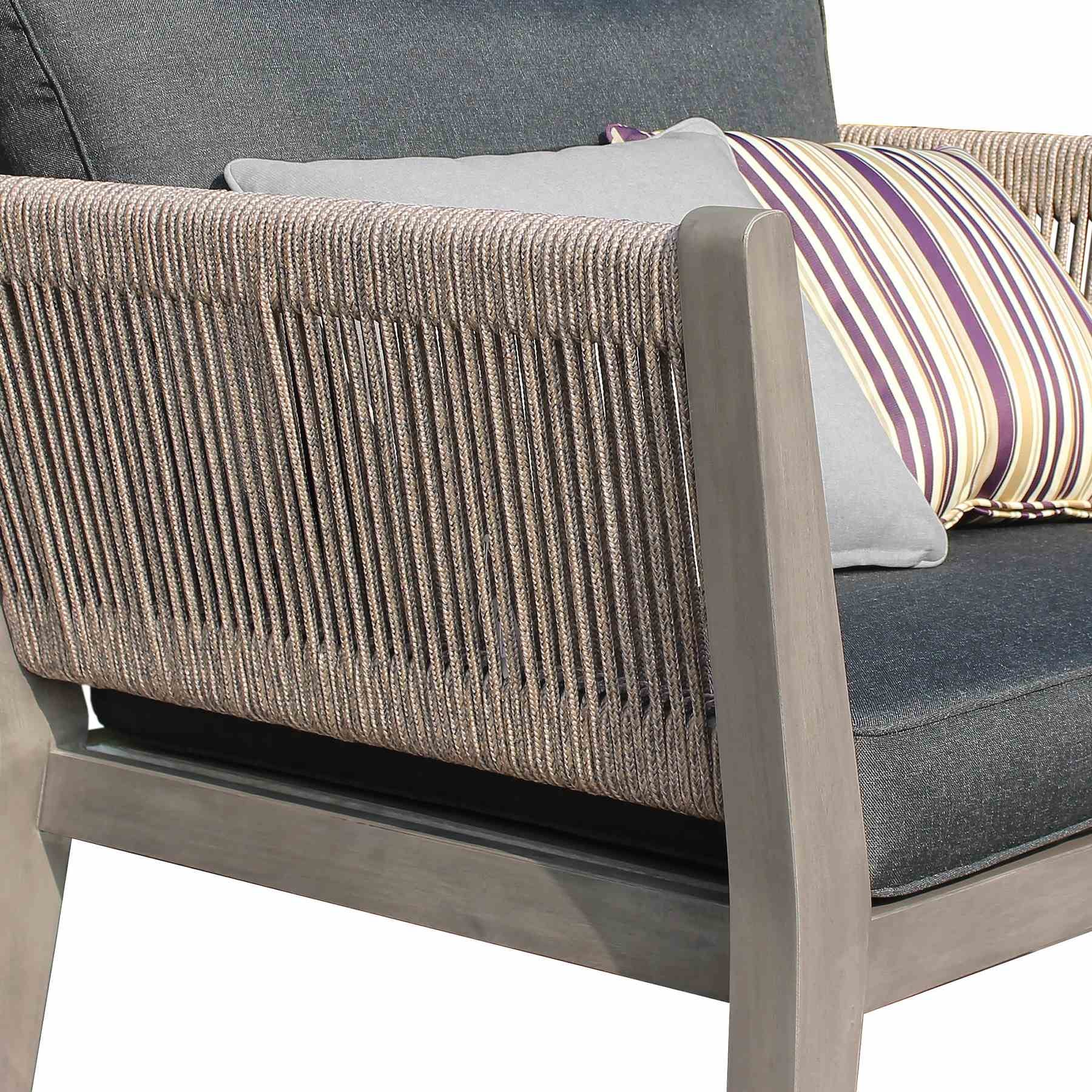Condesa 4 Piece Outdoor Patio Furniture Set in Acacia Wood and Rope with Charcoal Cushions - Image 8